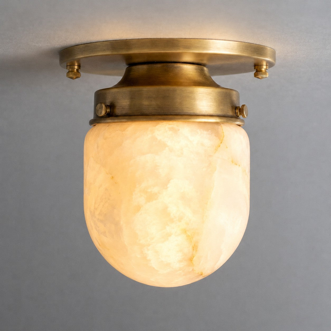 Petite Alabaster & Brass Flush Mount