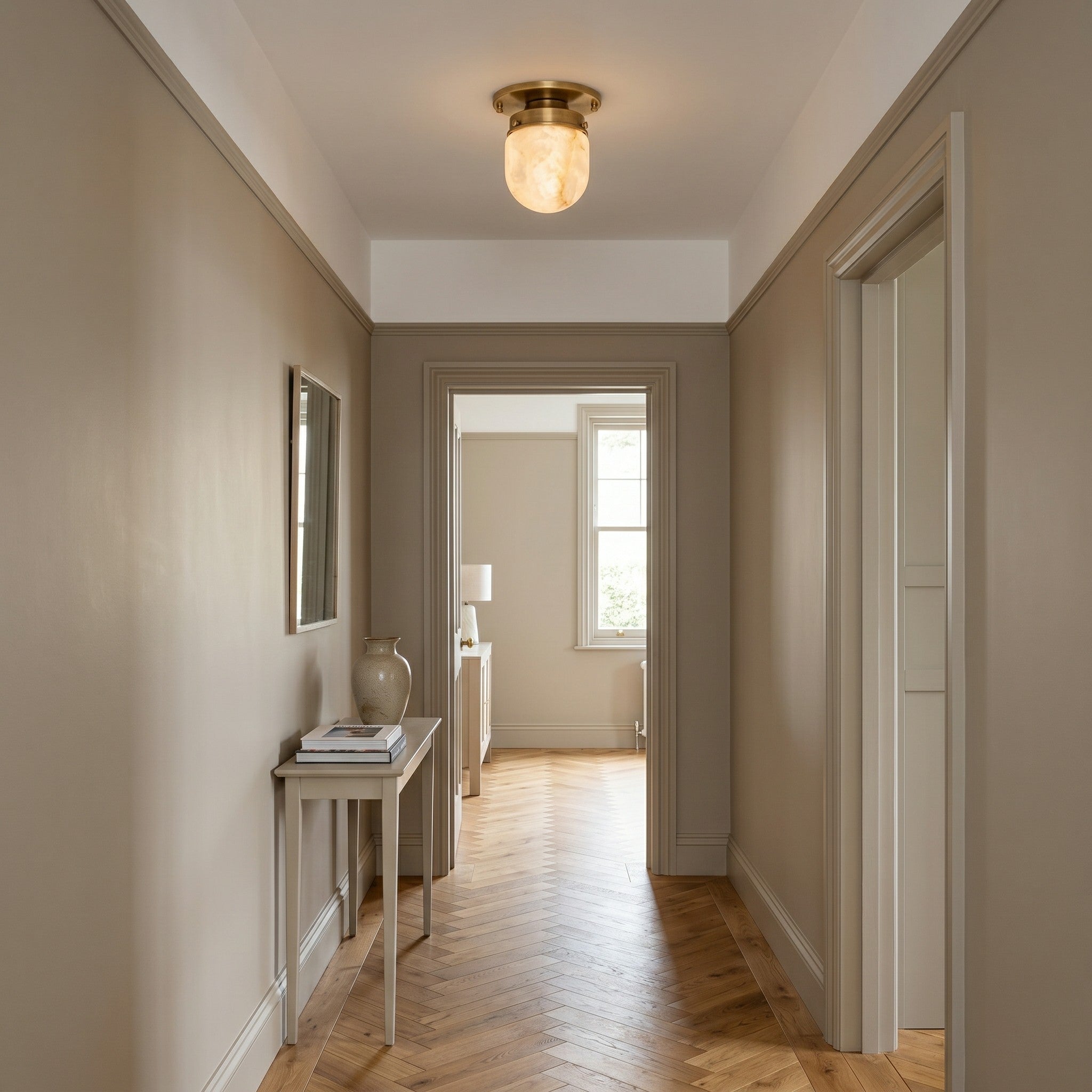 Petite Alabaster & Brass Flush Mount