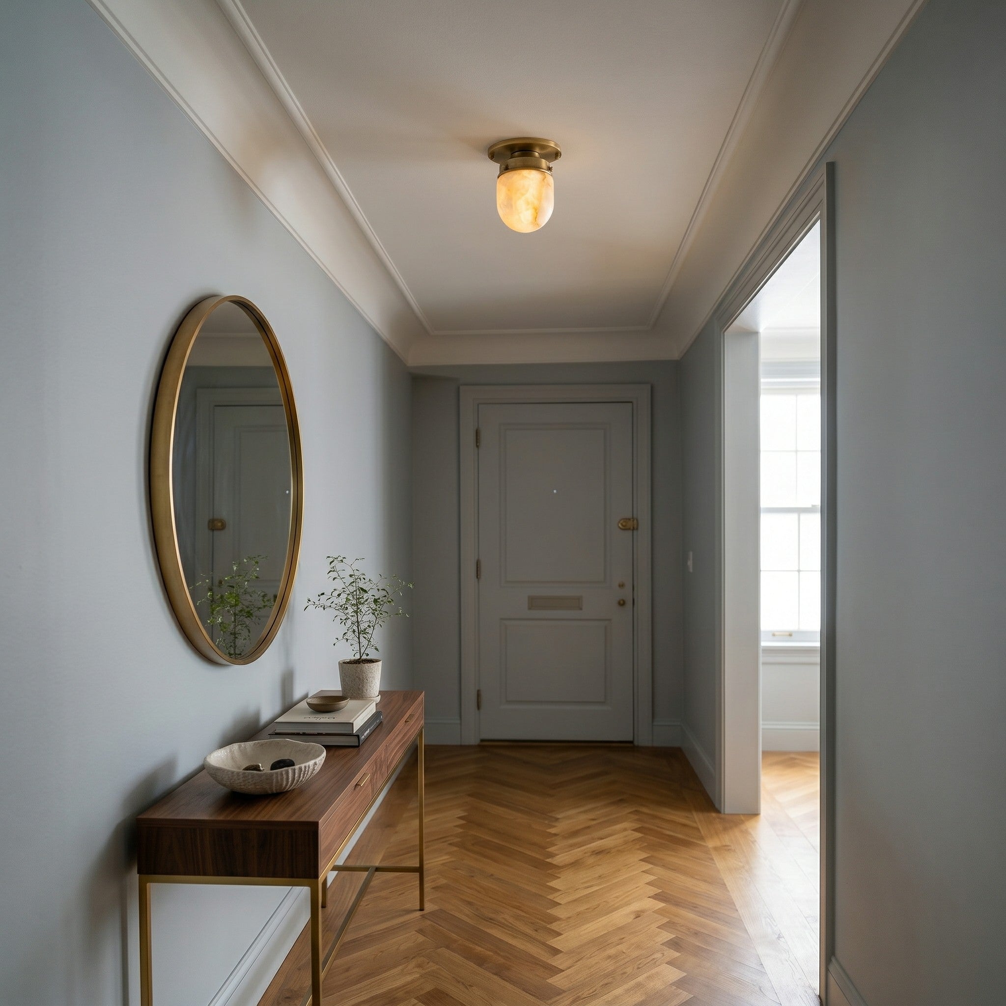 Petite Alabaster & Brass Flush Mount