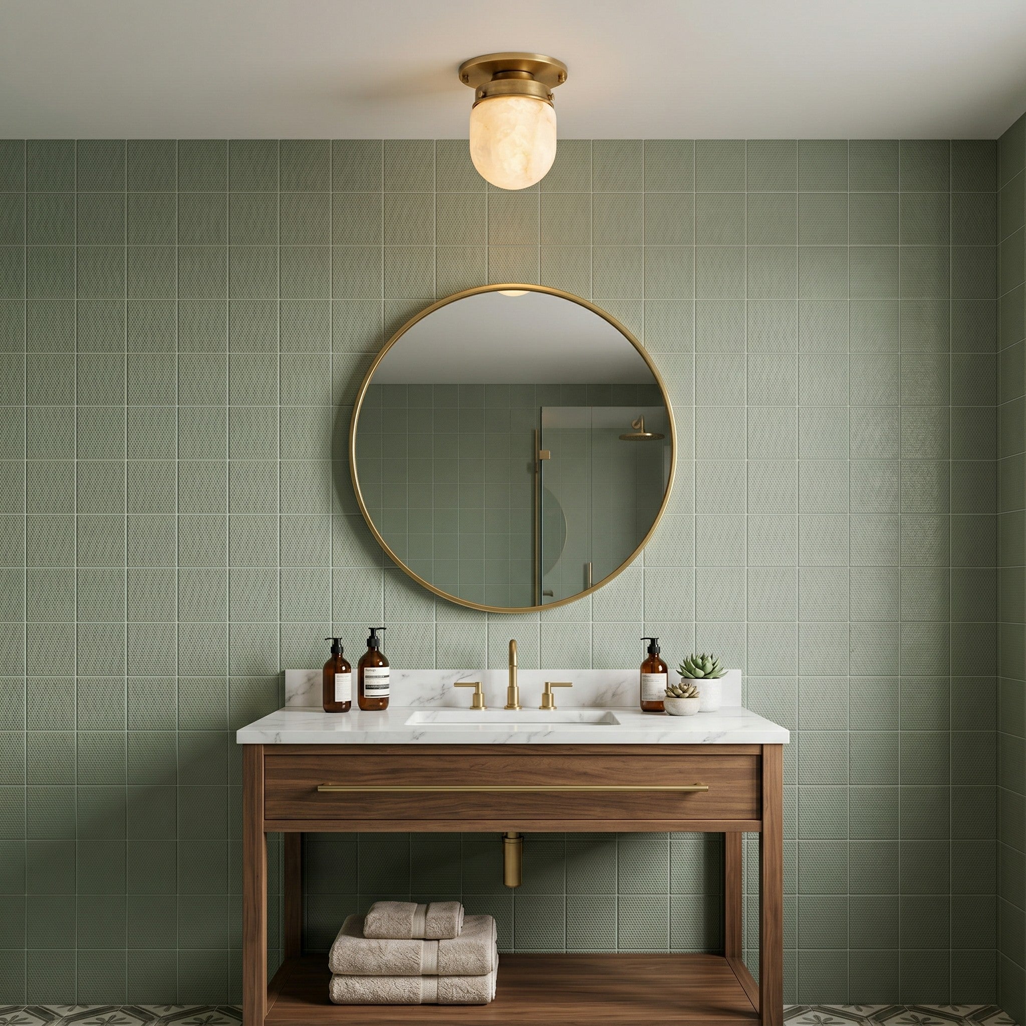 Petite Alabaster & Brass Flush Mount