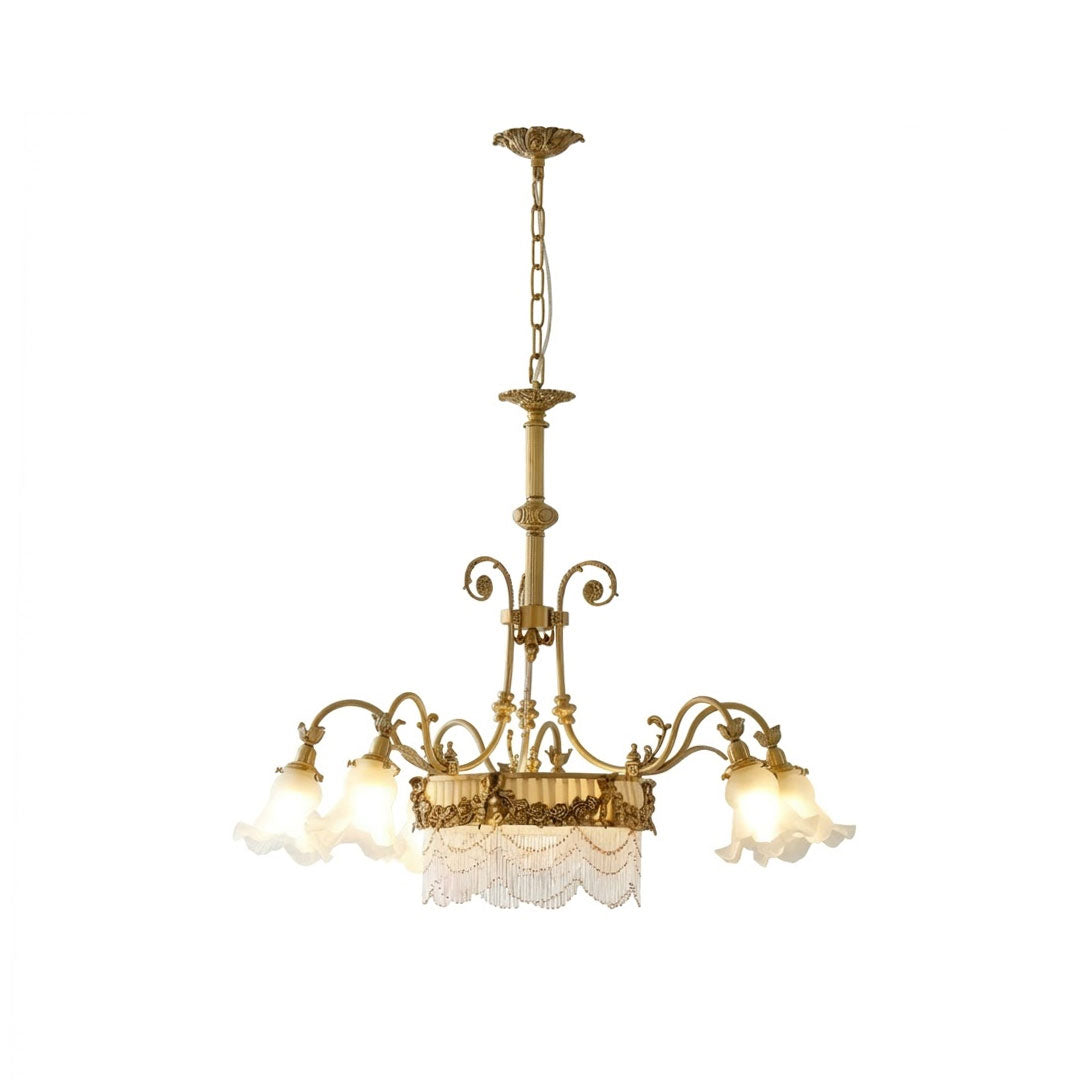 Fringed Drum & Floral Glass Chandelier