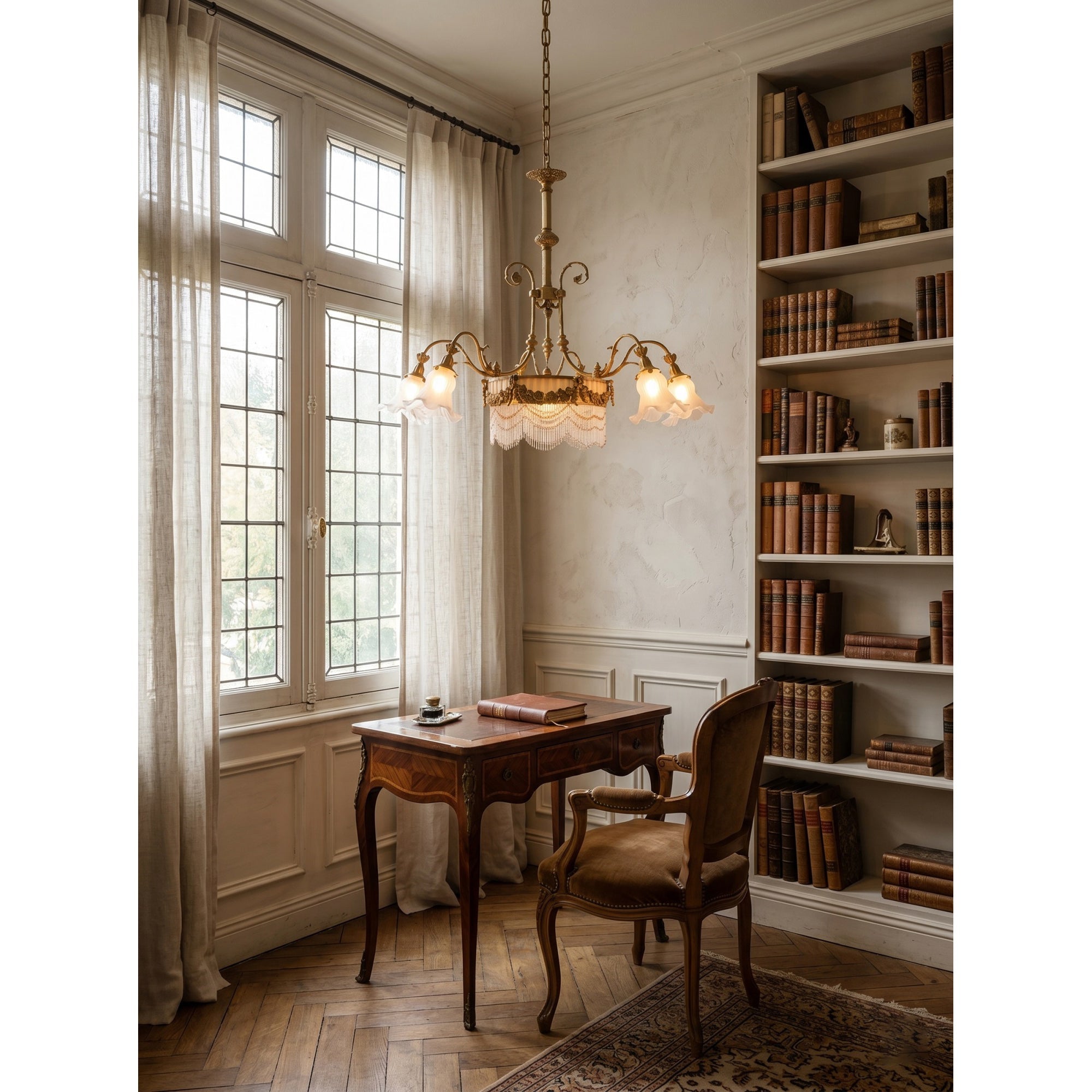 Fringed Drum & Floral Glass Chandelier