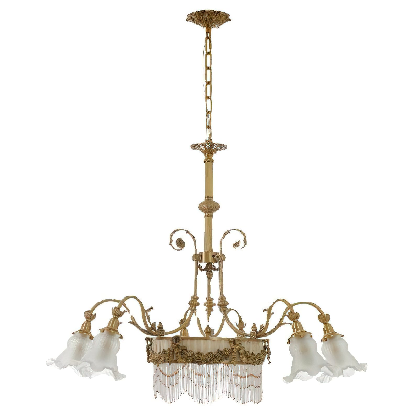 Fringed Drum & Floral Glass Chandelier