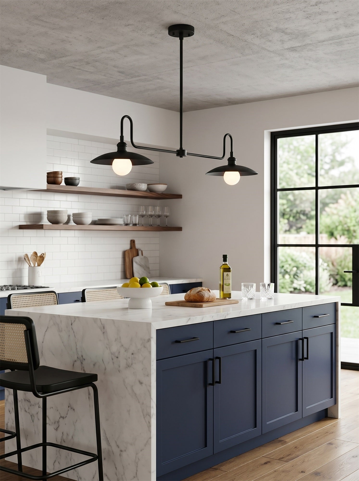 2-Light Brass Gooseneck Linear Island Chandelier