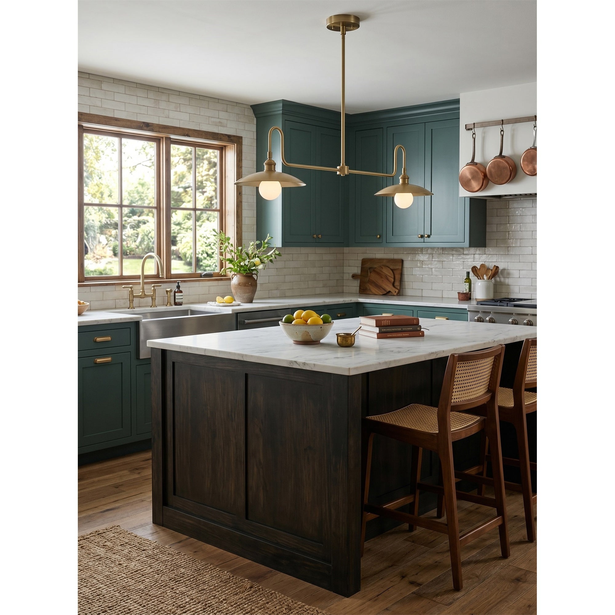 2-Light Brass Gooseneck Linear Island Chandelier