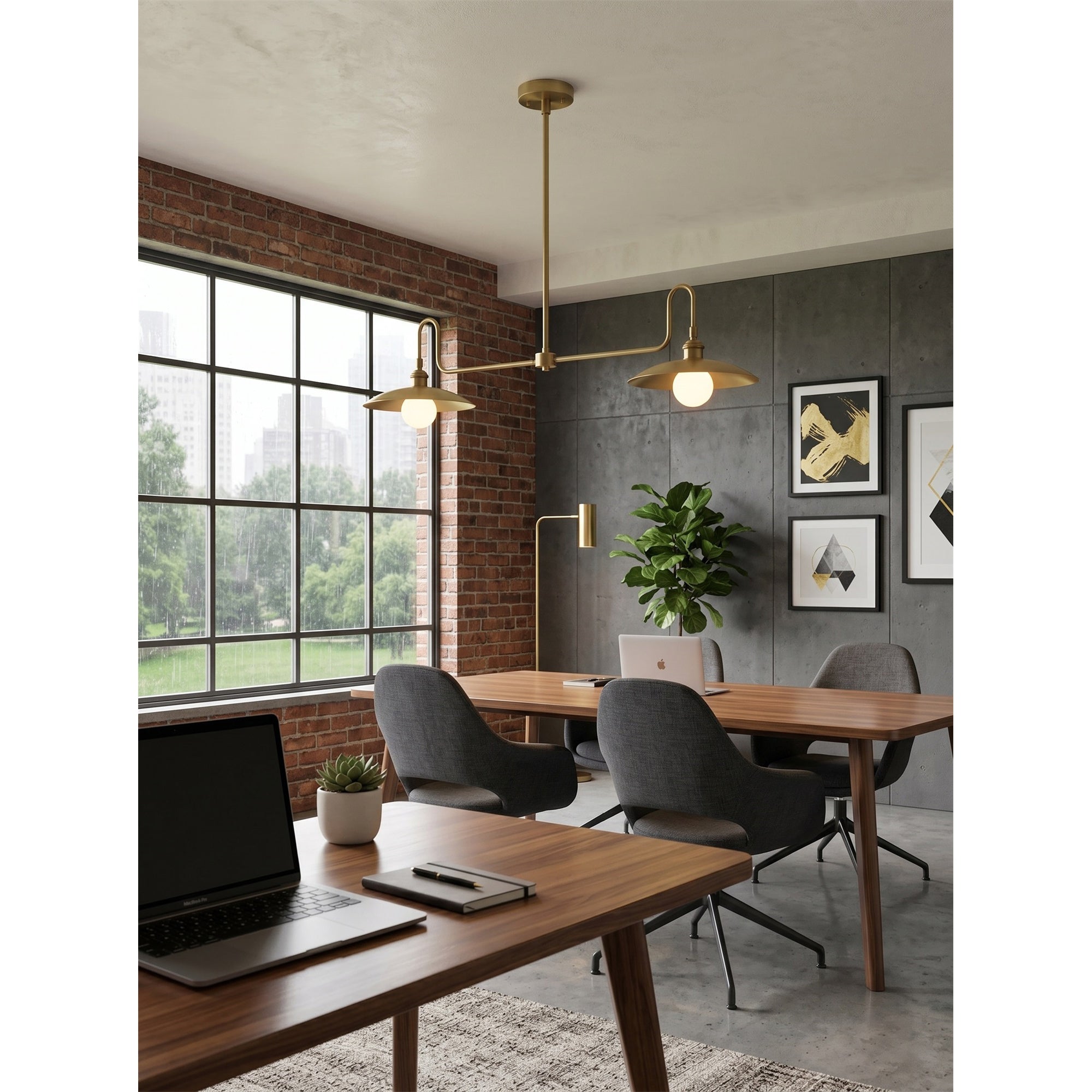 2-Light Brass Gooseneck Linear Island Chandelier
