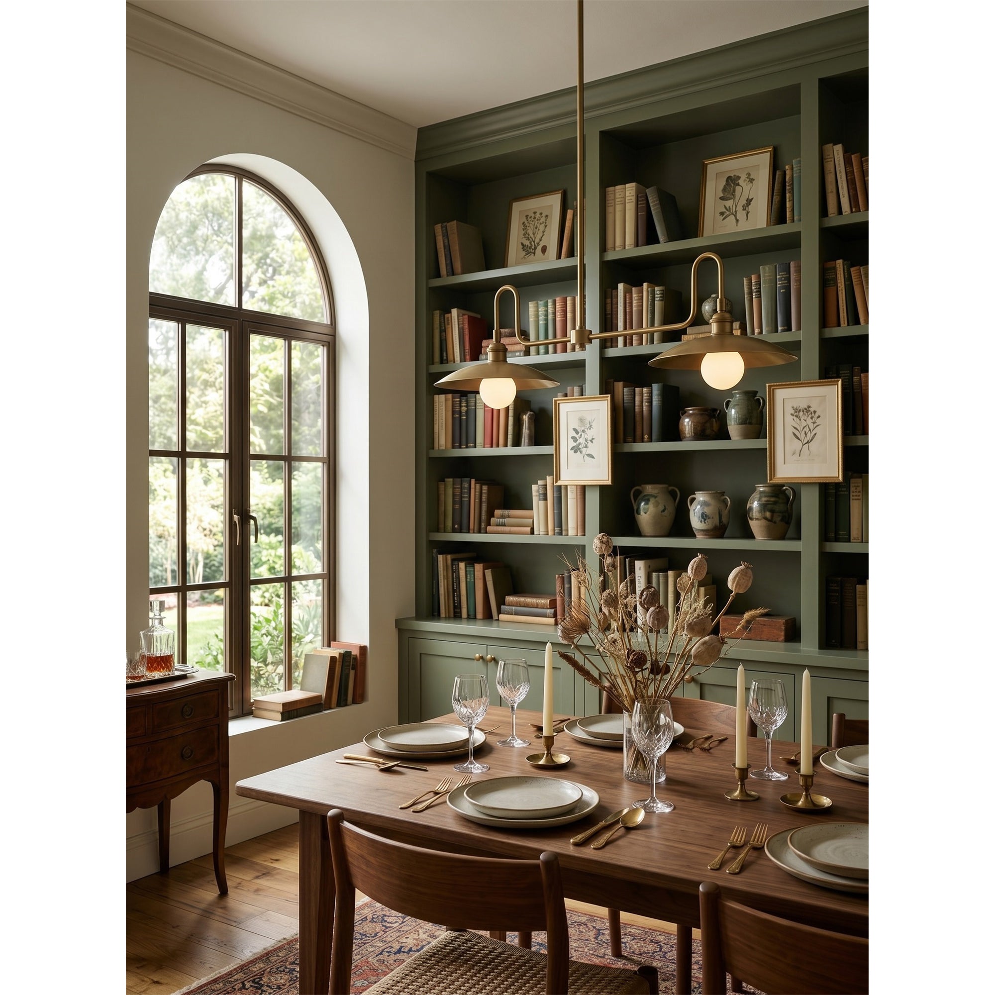 2-Light Brass Gooseneck Linear Island Chandelier