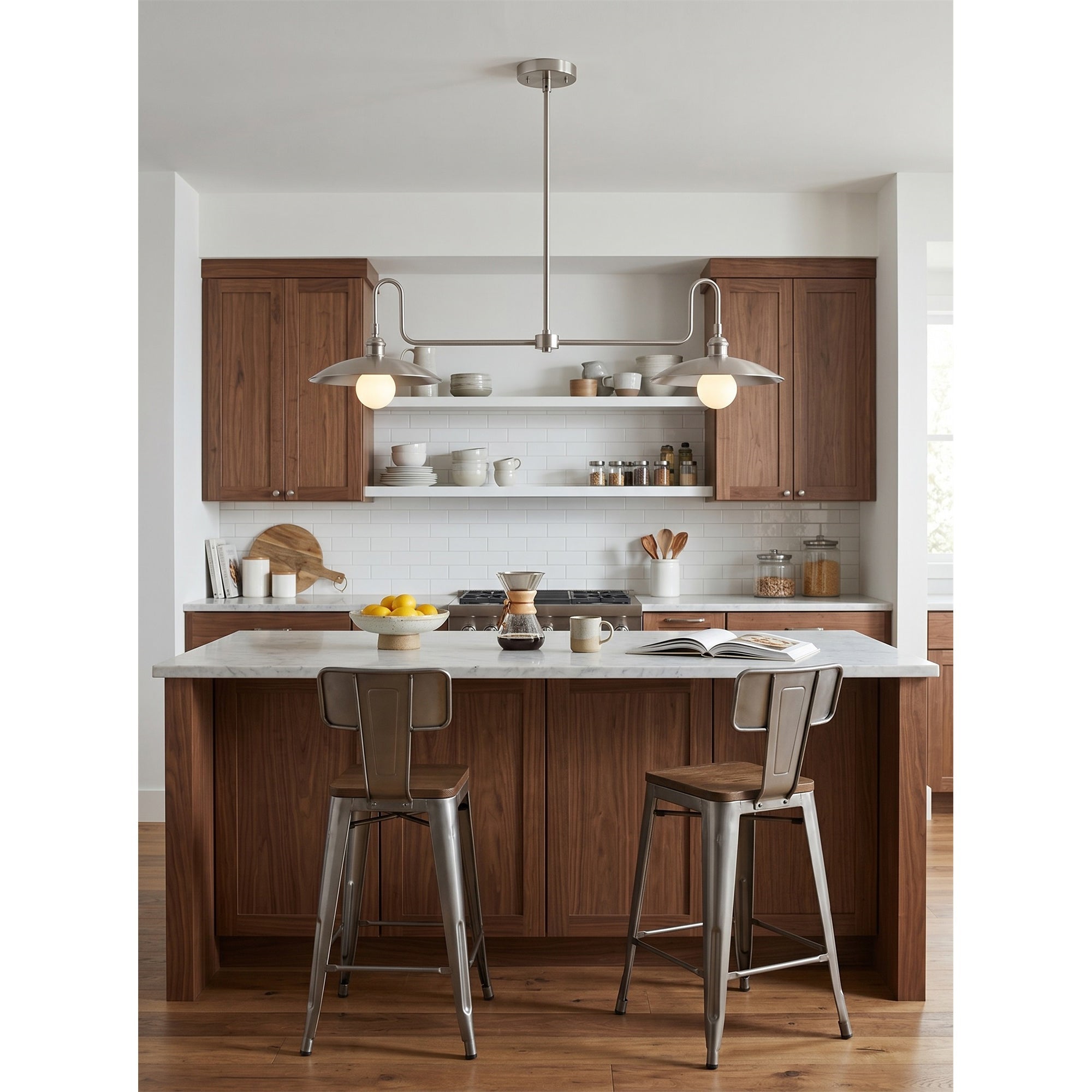 2-Light Brass Gooseneck Linear Island Chandelier