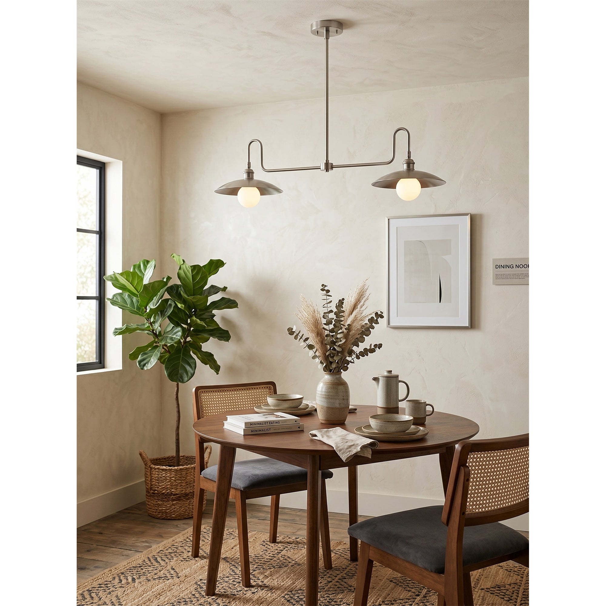 2-Light Brass Gooseneck Linear Island Chandelier