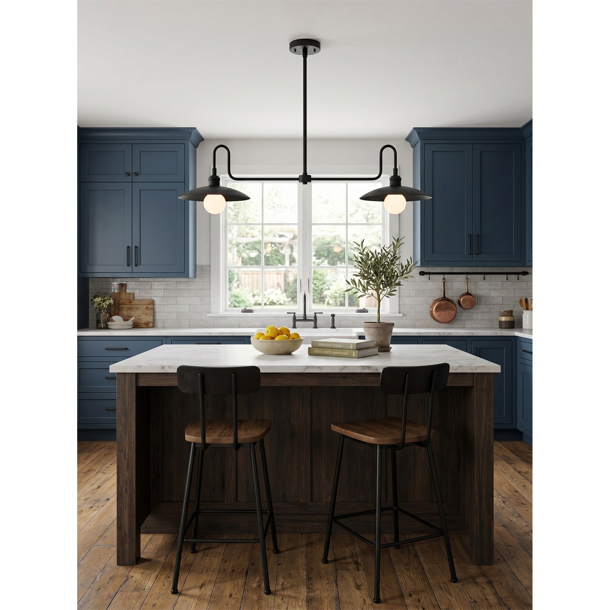 2-Light Brass Gooseneck Linear Island Chandelier