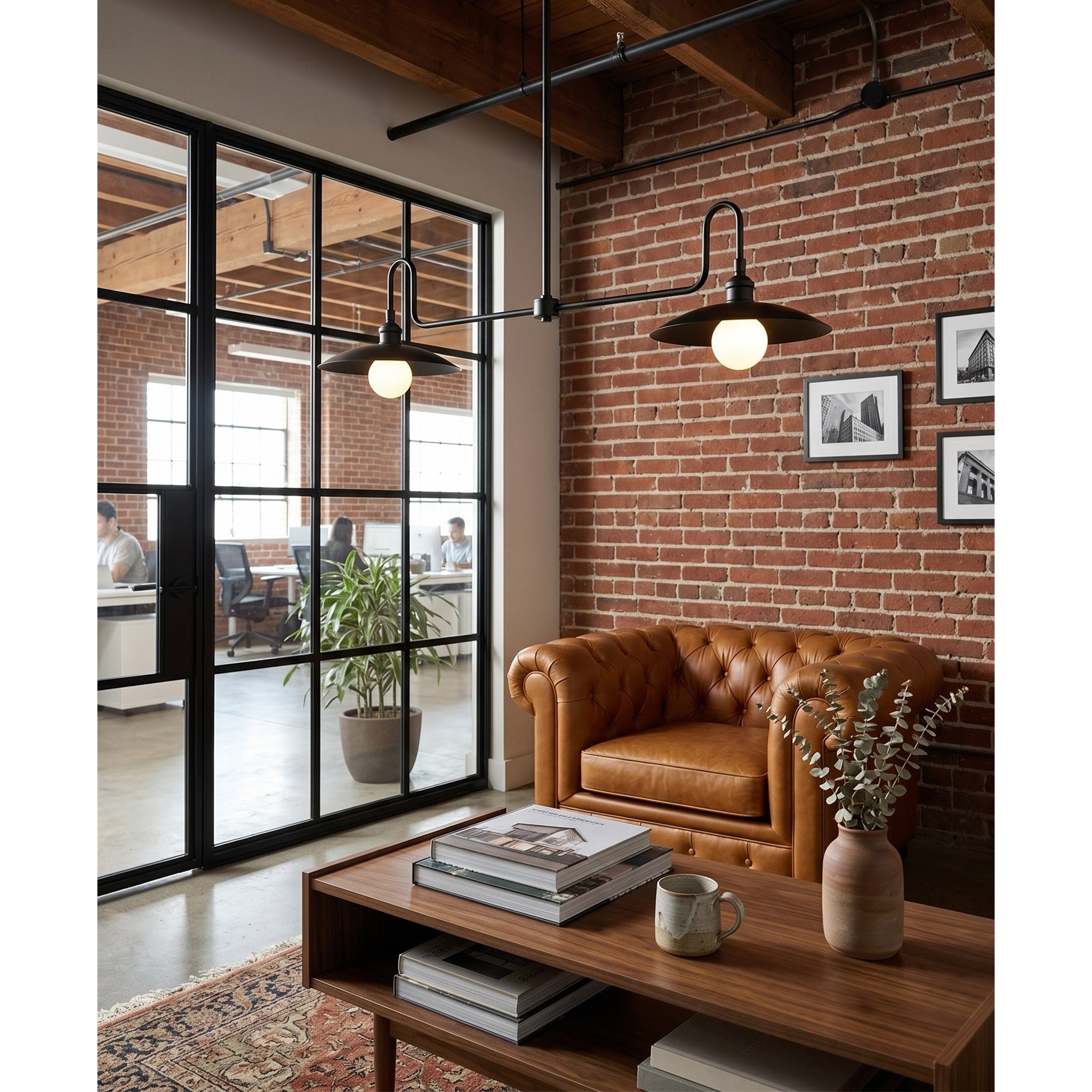 2-Light Brass Gooseneck Linear Island Chandelier