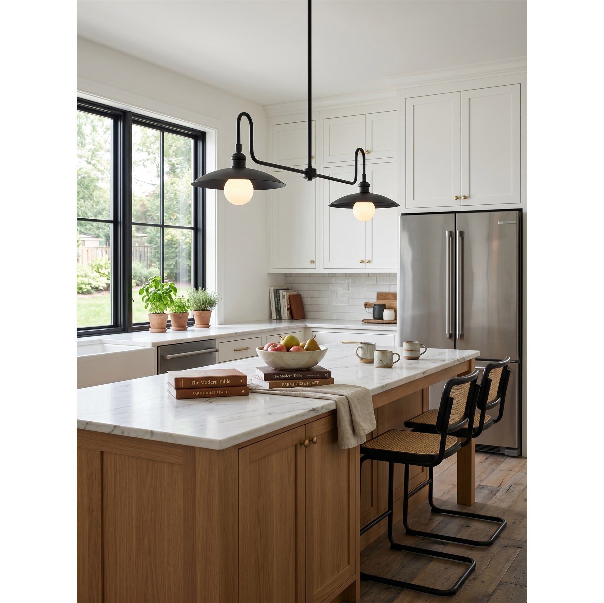 2-Light Brass Gooseneck Linear Island Chandelier