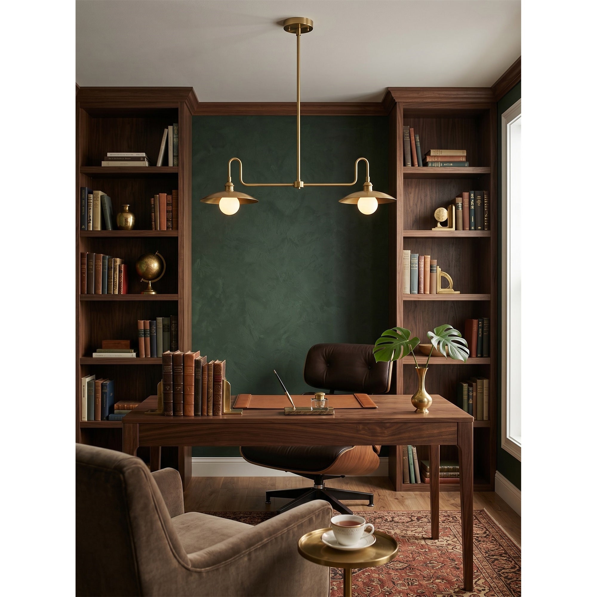 2-Light Brass Gooseneck Linear Island Chandelier