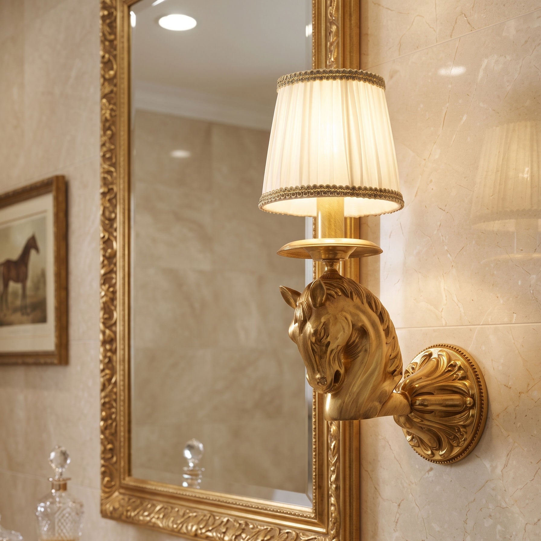 Sculpted Stallion Head Brass Sconce