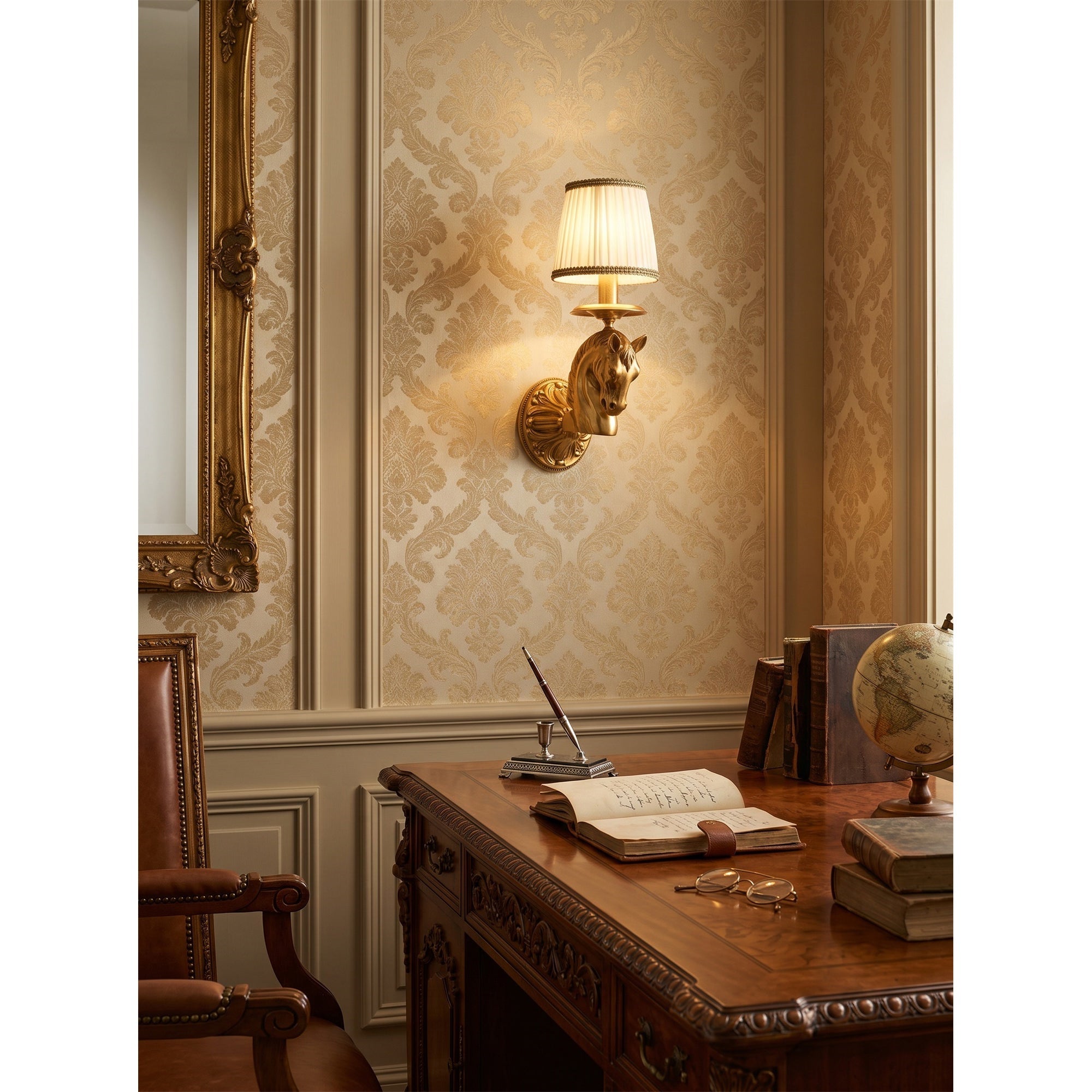 Sculpted Stallion Head Brass Sconce