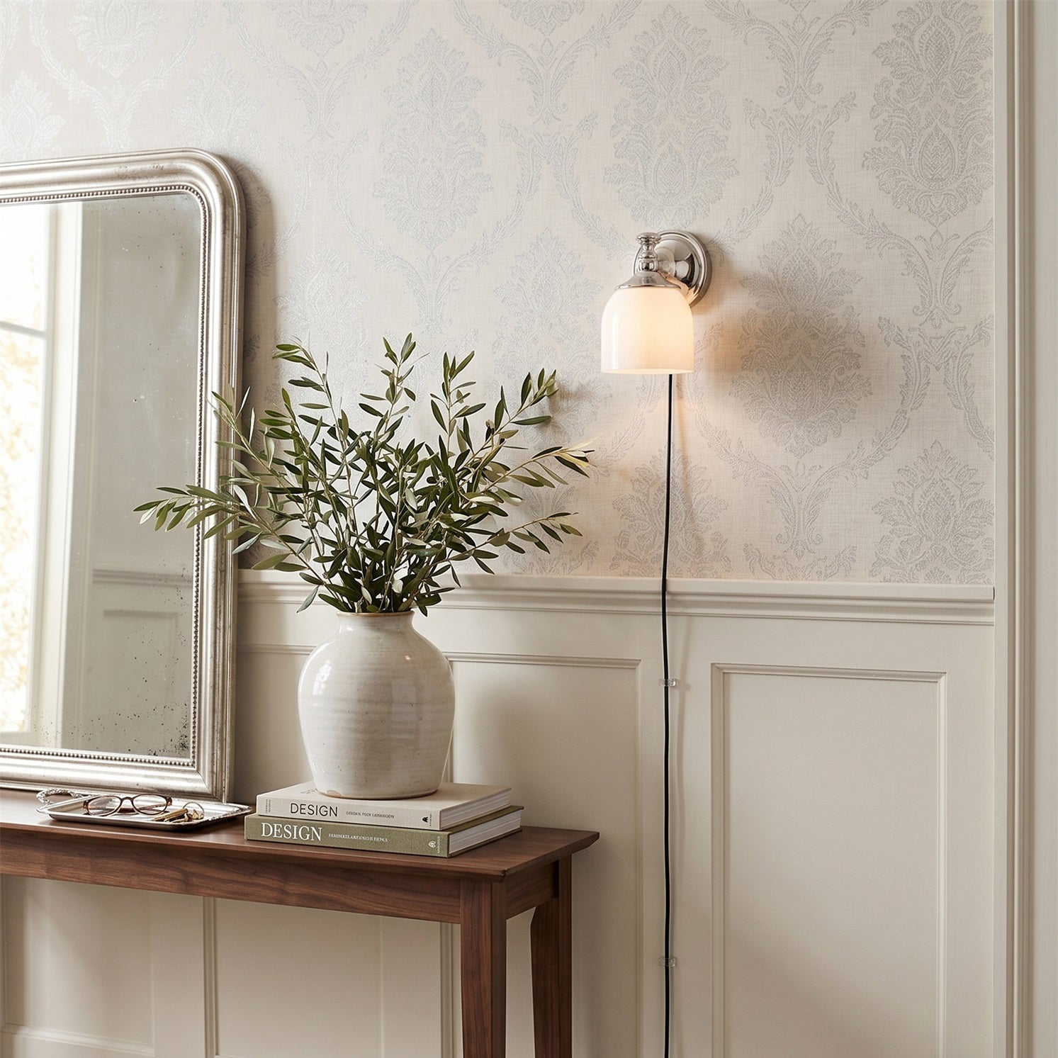 White Glass Plug-in Wall Sconce