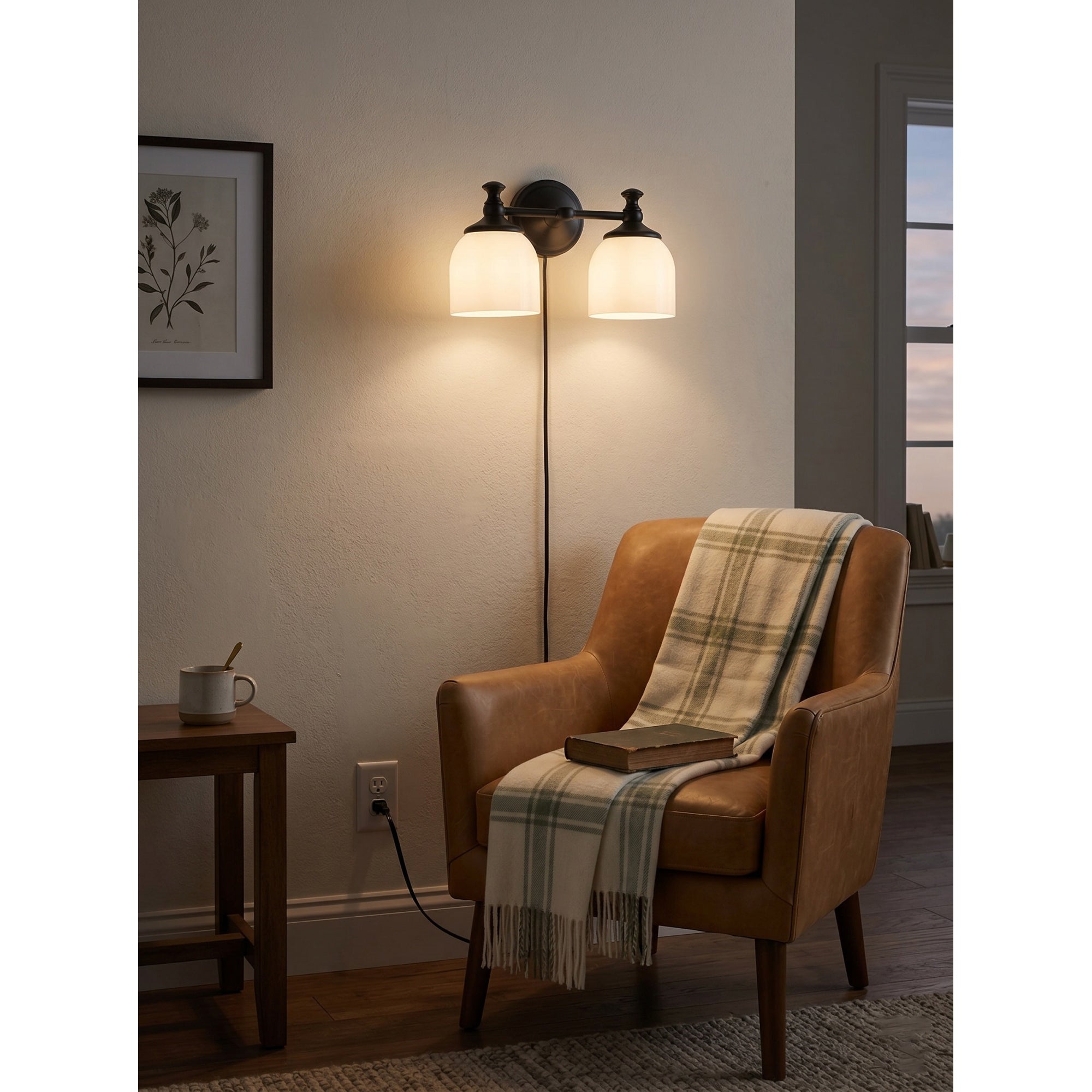 White Glass Plug-in Wall Sconce