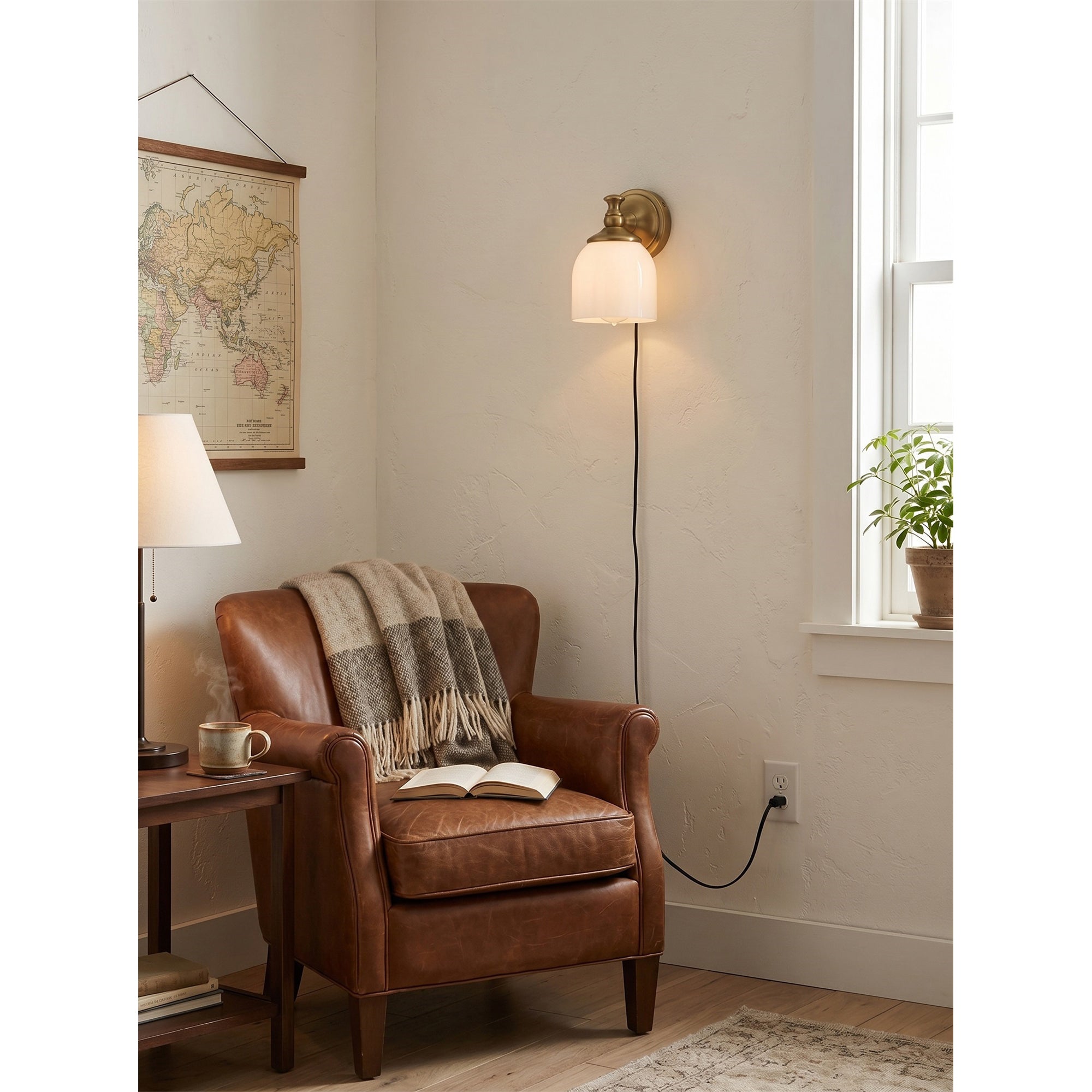 White Glass Plug-in Wall Sconce