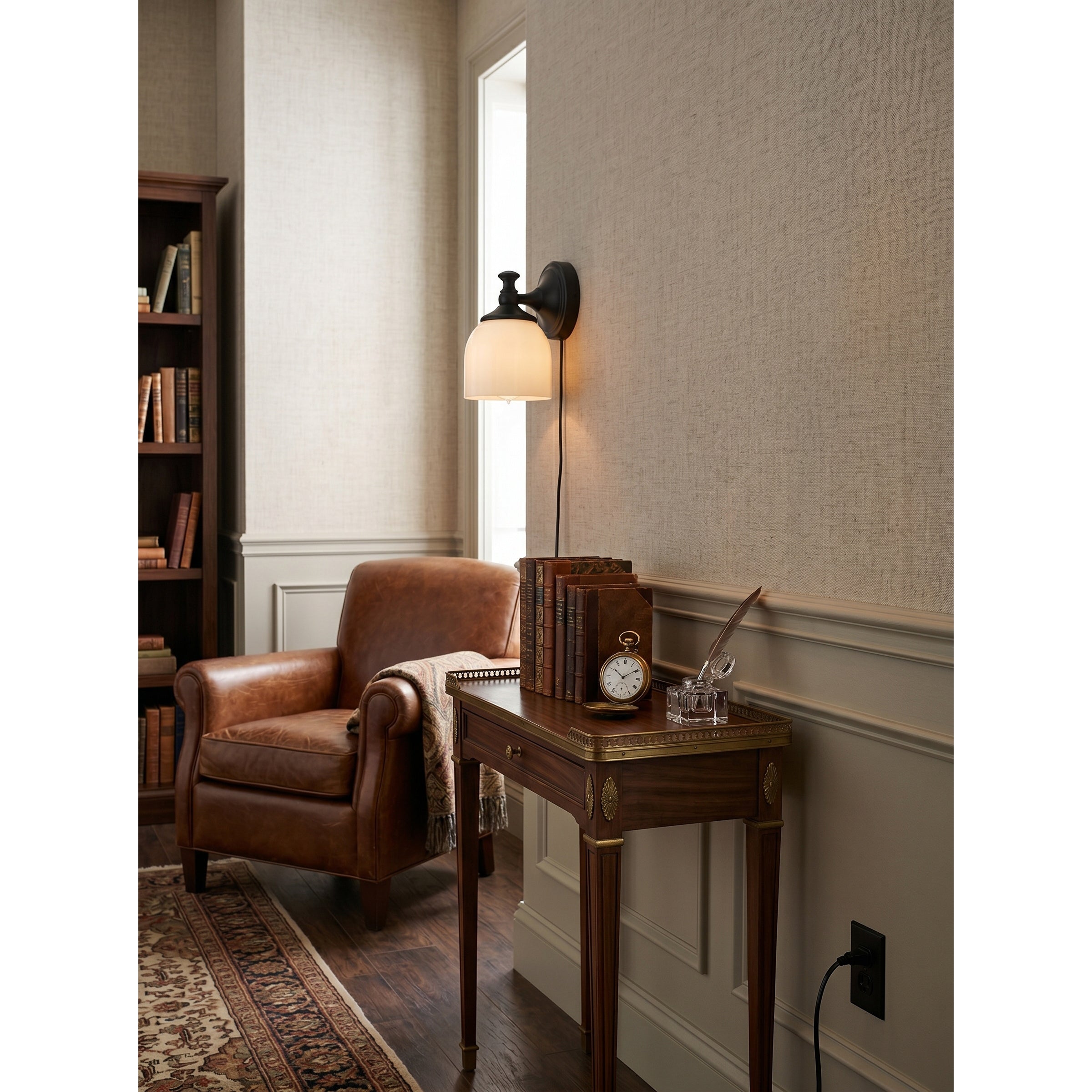 White Glass Plug-in Wall Sconce