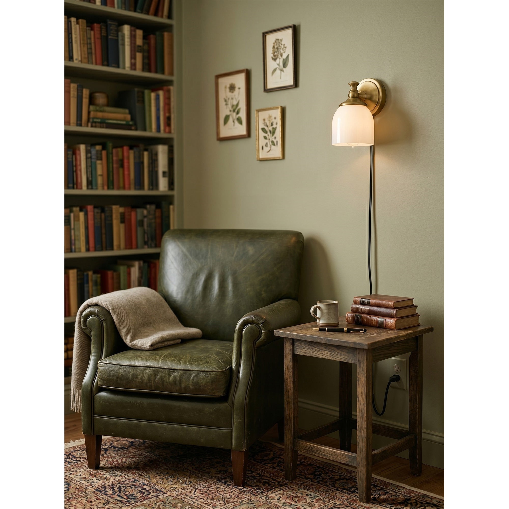 White Glass Plug-in Wall Sconce