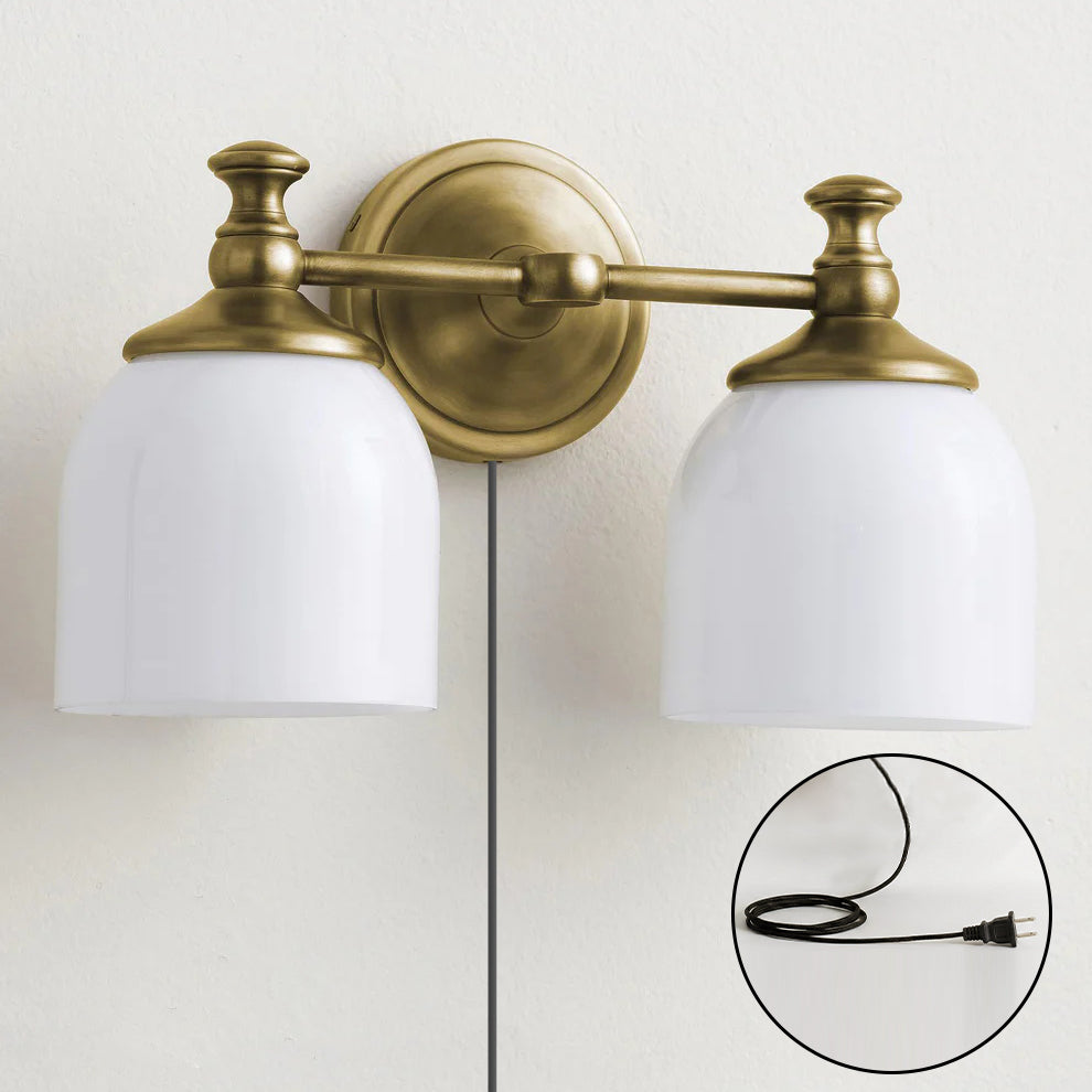White Glass Plug-in Wall Sconce