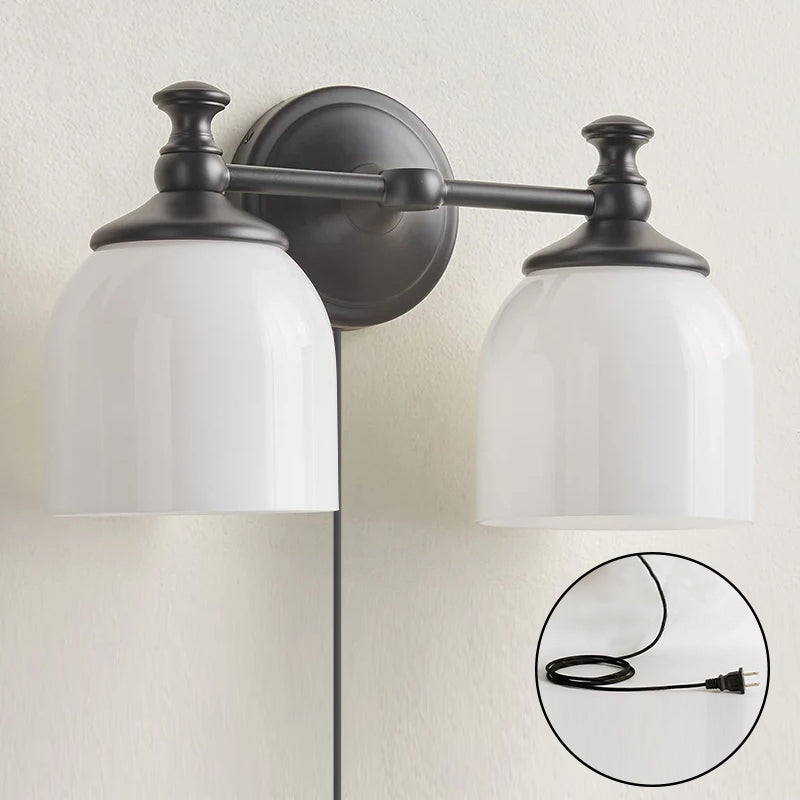 White Glass Plug-in Wall Sconce