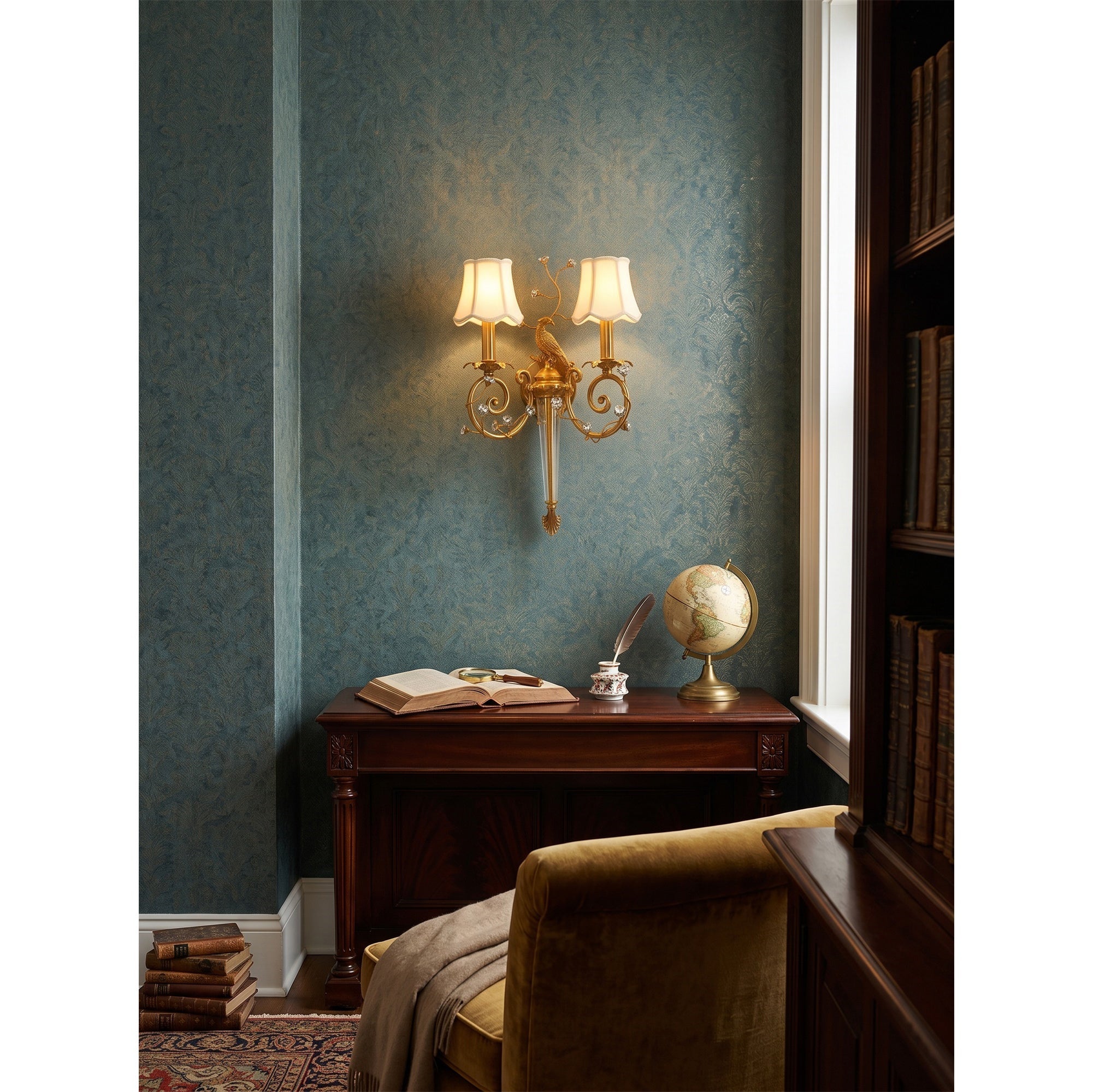 Crystal Peacock Torchere Wall Sconce
