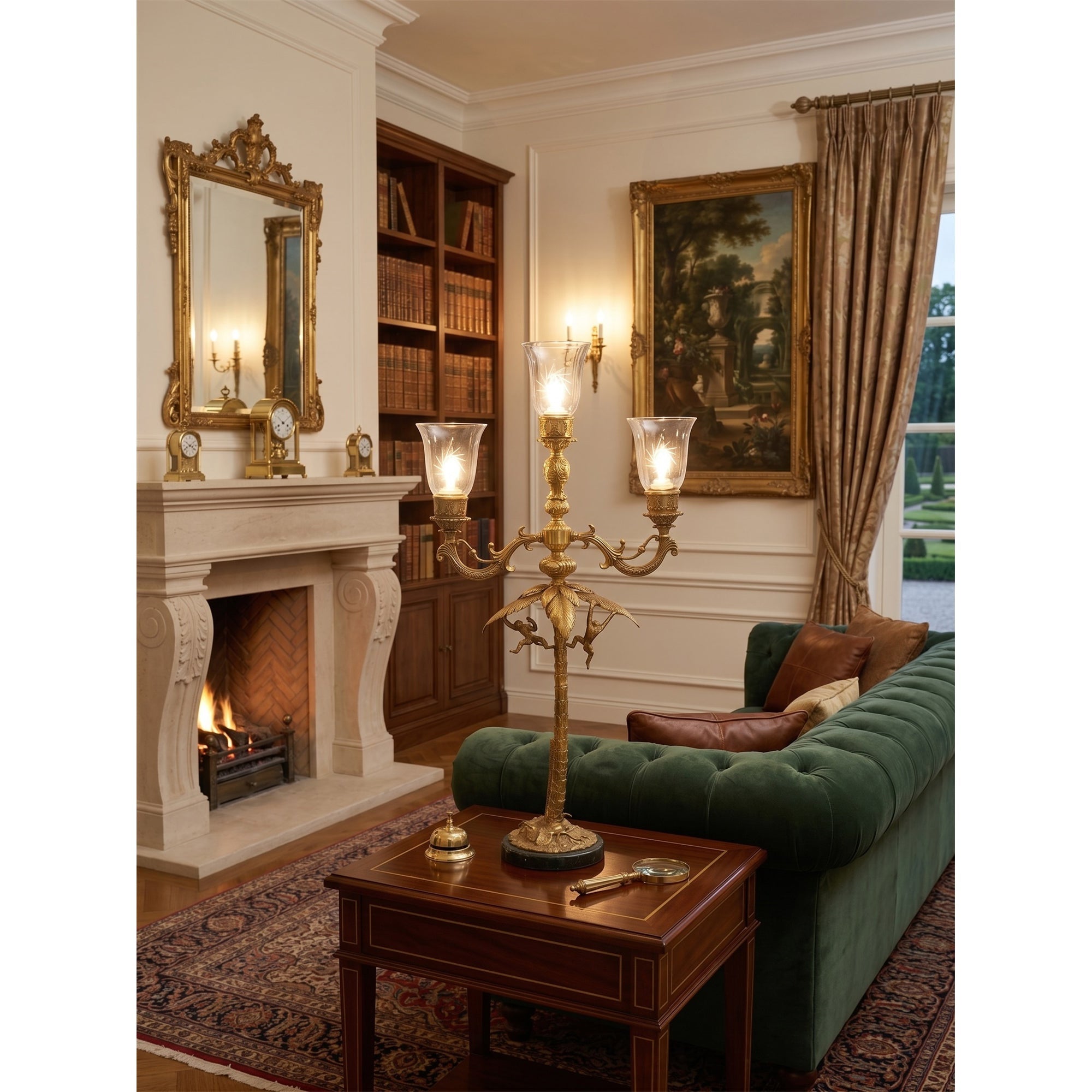 Brass Palm Tree Marble Table Lamp