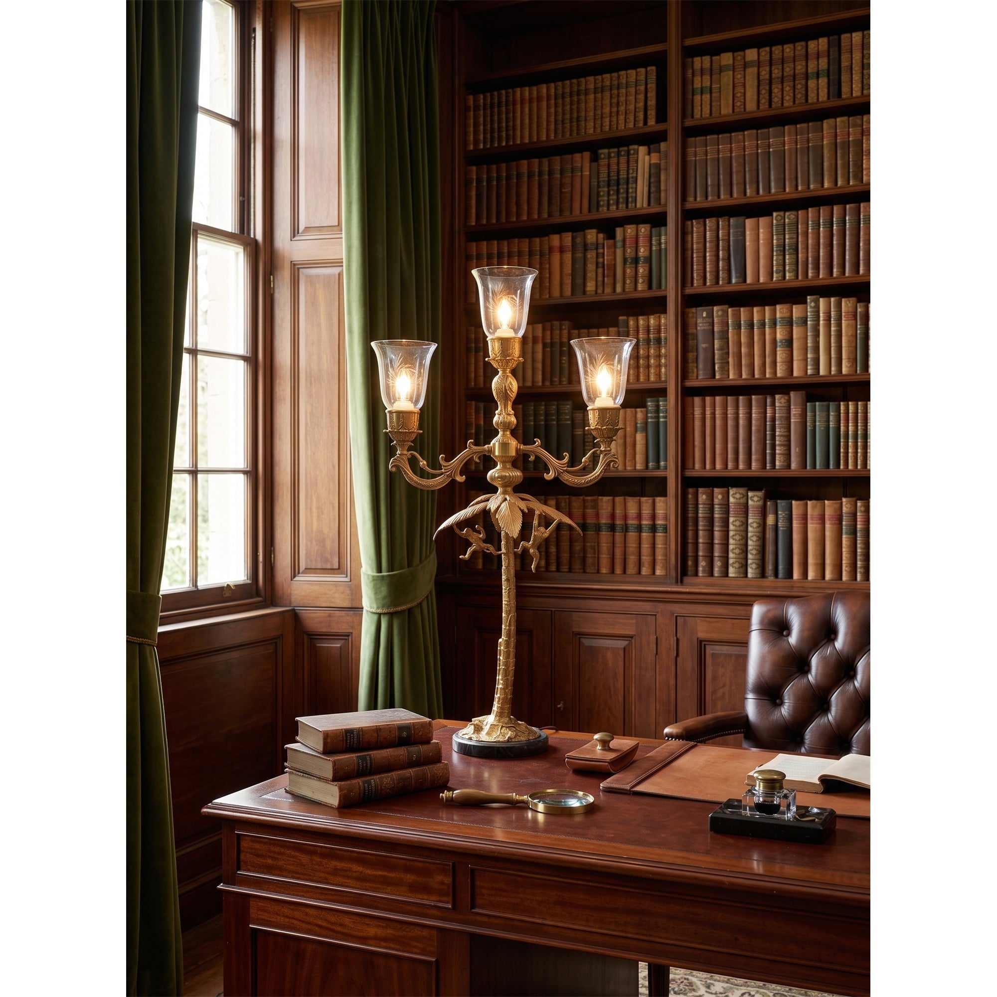 Brass Palm Tree Marble Table Lamp
