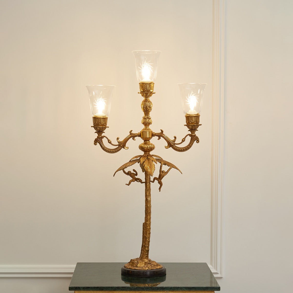 Brass Palm Tree Marble Table Lamp