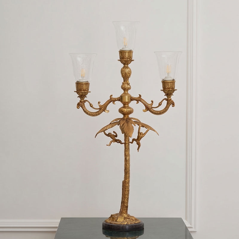 Brass Palm Tree Marble Table Lamp