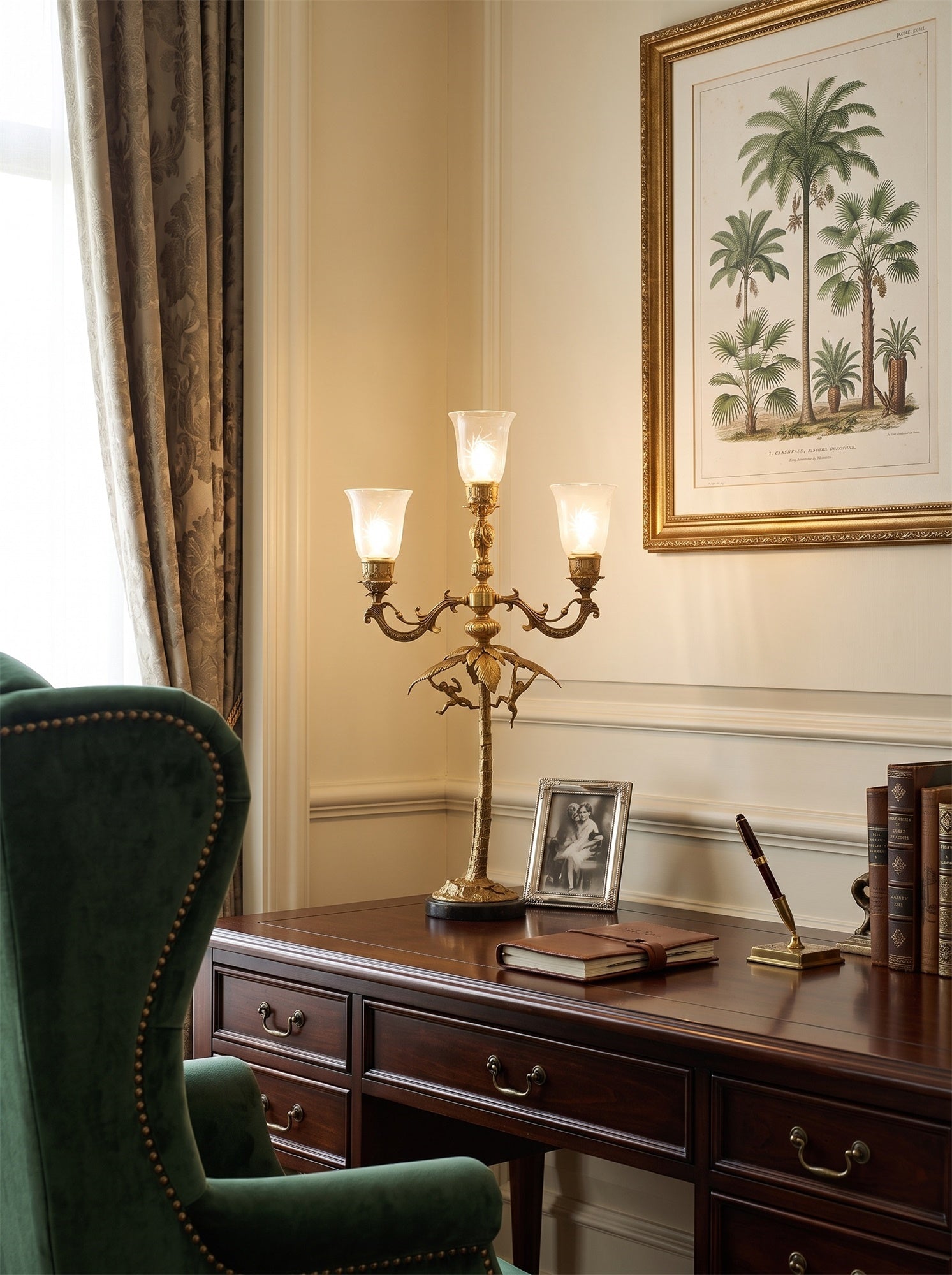 Brass Palm Tree Marble Table Lamp