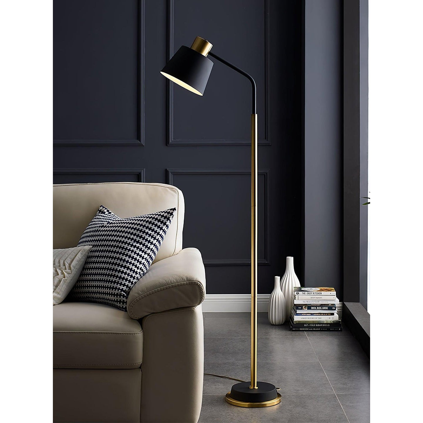 Slim Black Gold Arched Floor Lamp