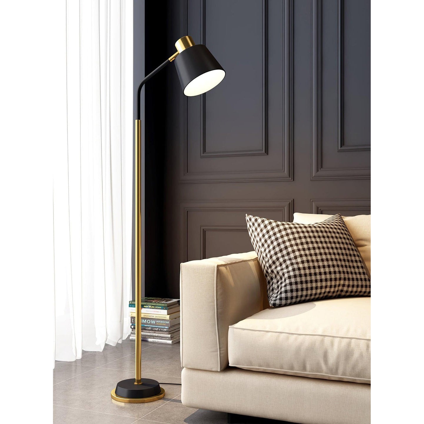 Slim Black Gold Arched Floor Lamp