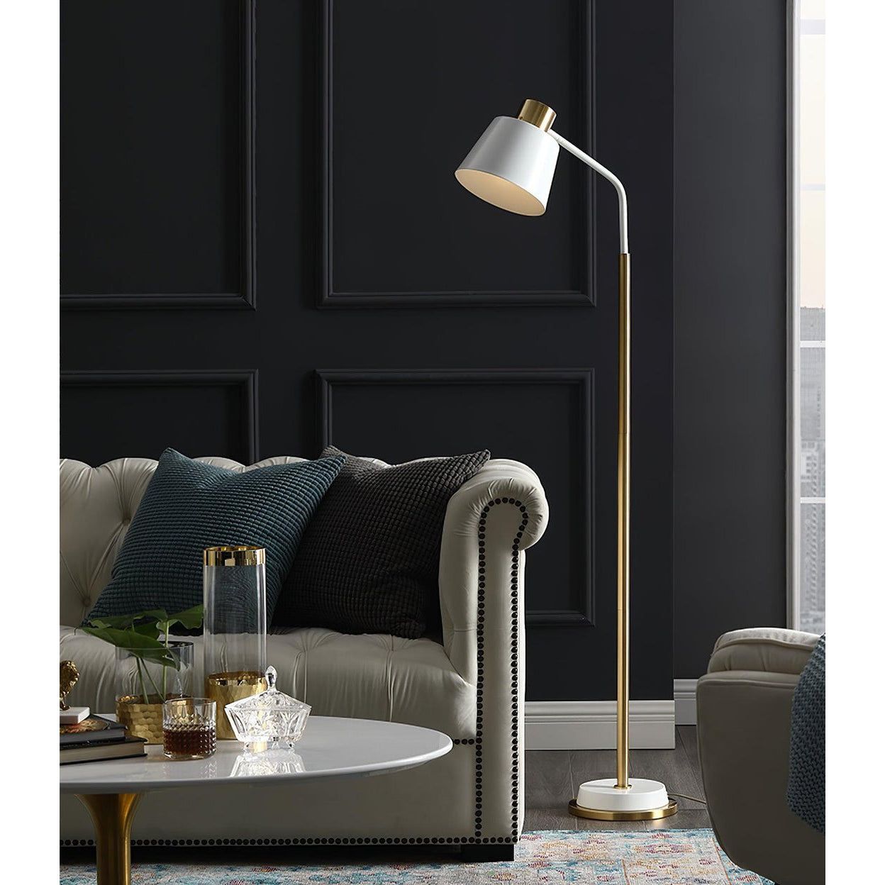 Slim Black Gold Arched Floor Lamp