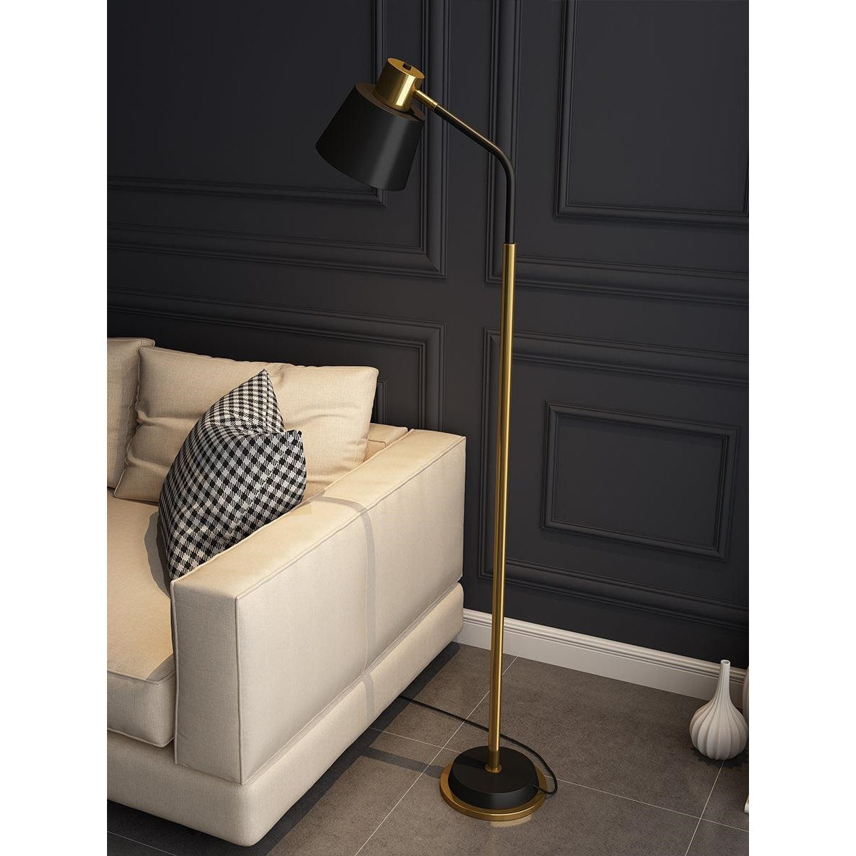 Slim Black Gold Arched Floor Lamp