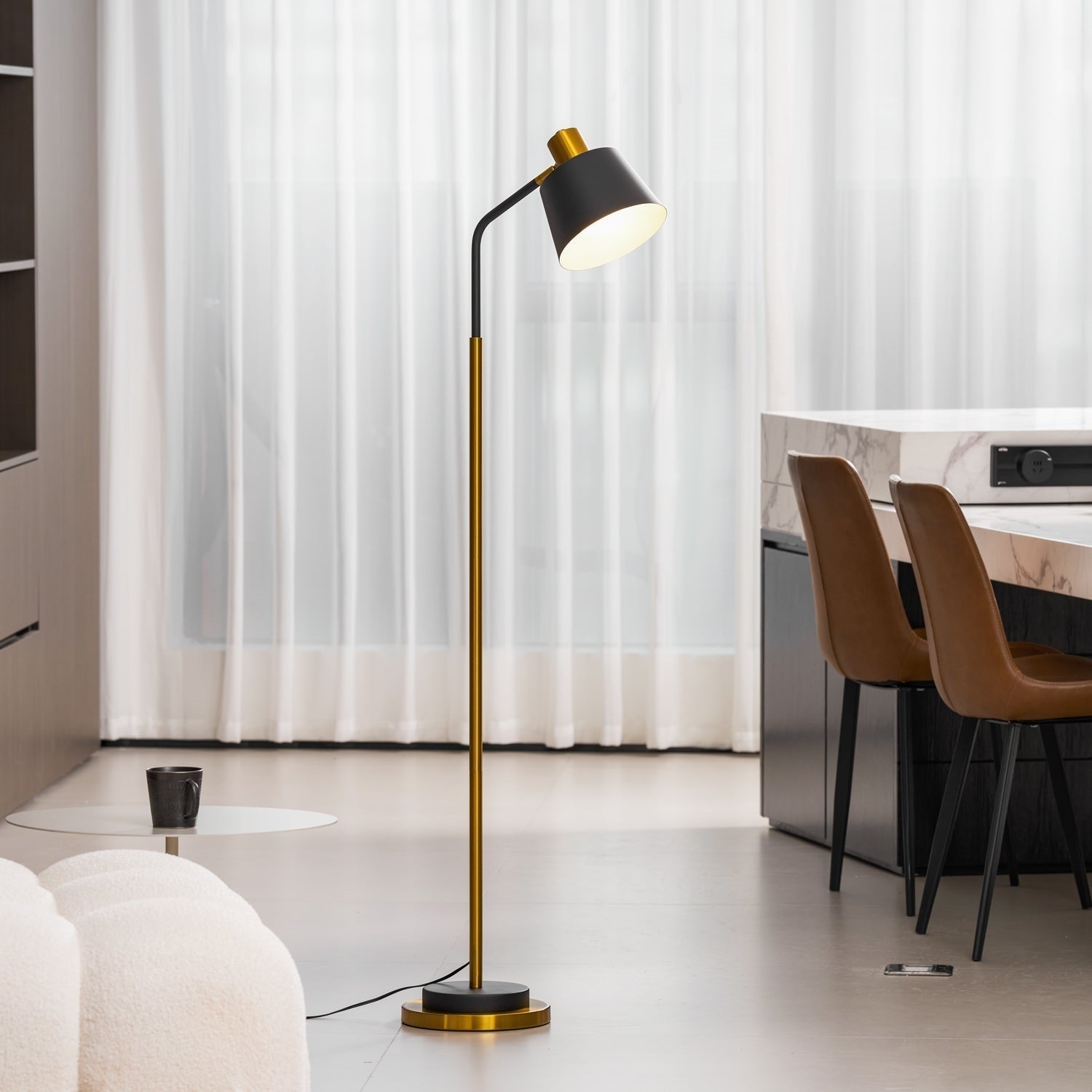 Slim Black Gold Arched Floor Lamp