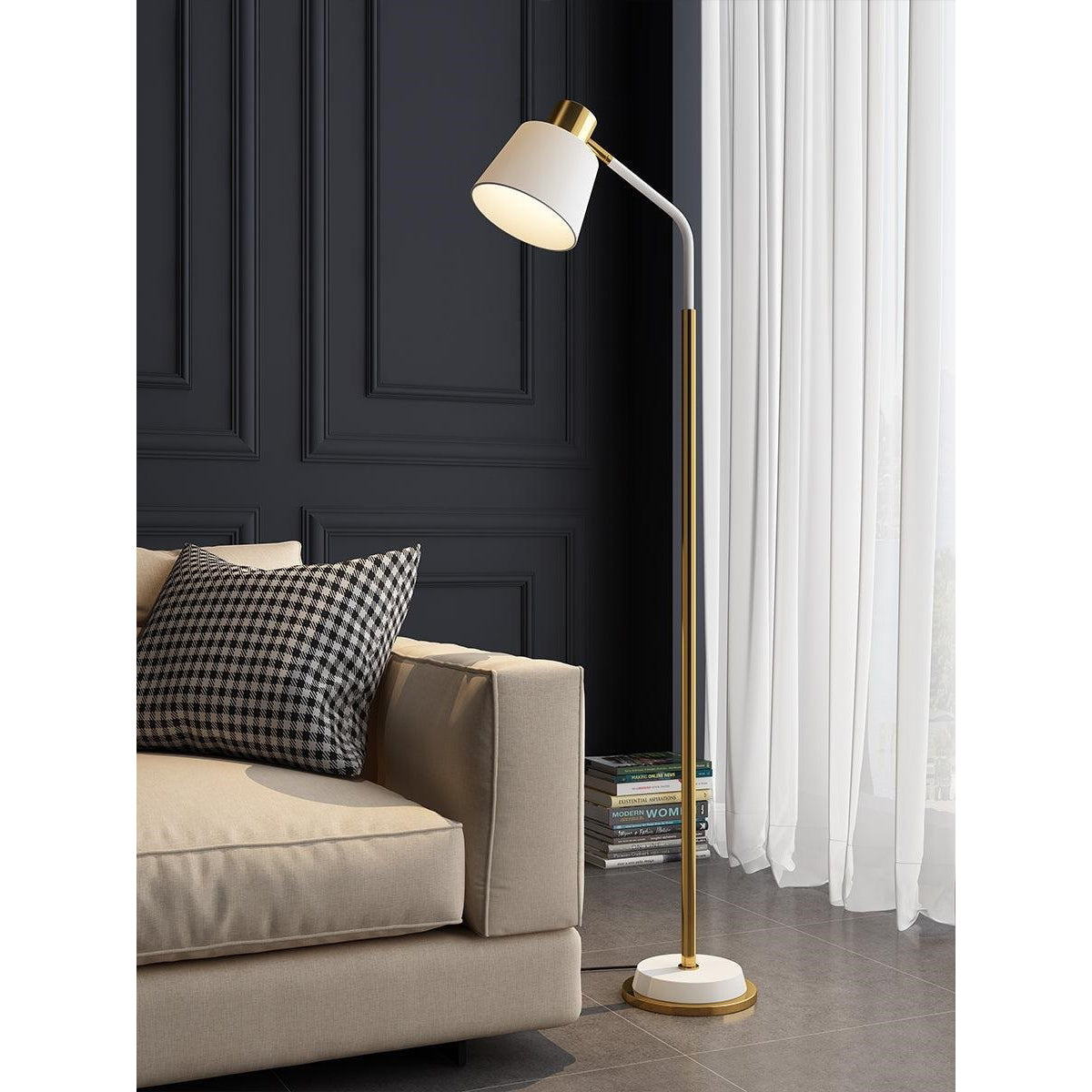 Slim Black Gold Arched Floor Lamp