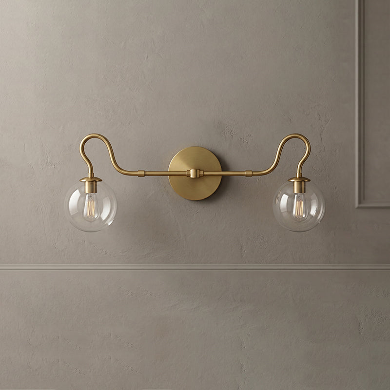 2-Light Brass Glass Globe Vanity Sconce