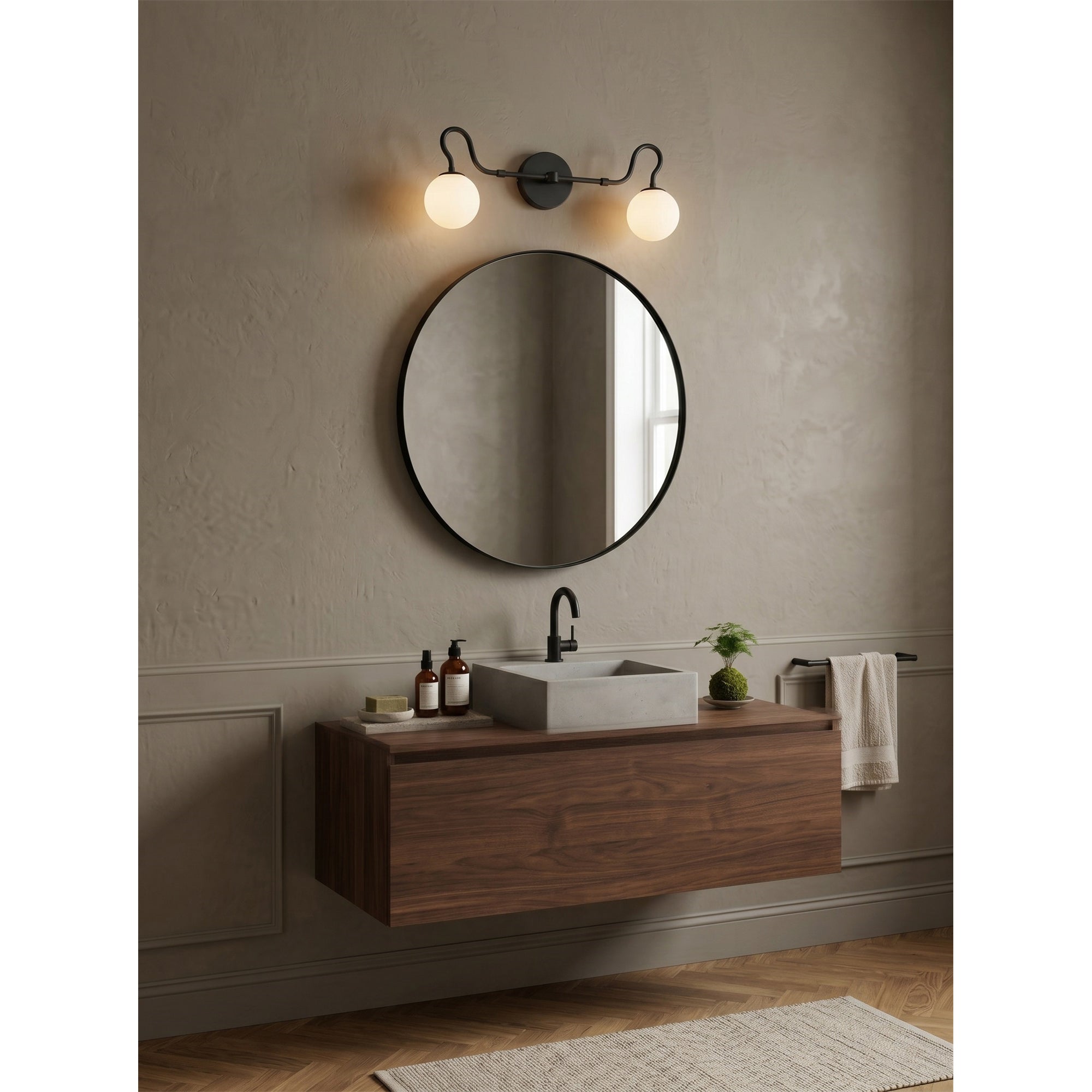 2-Light Brass Glass Globe Vanity Sconce
