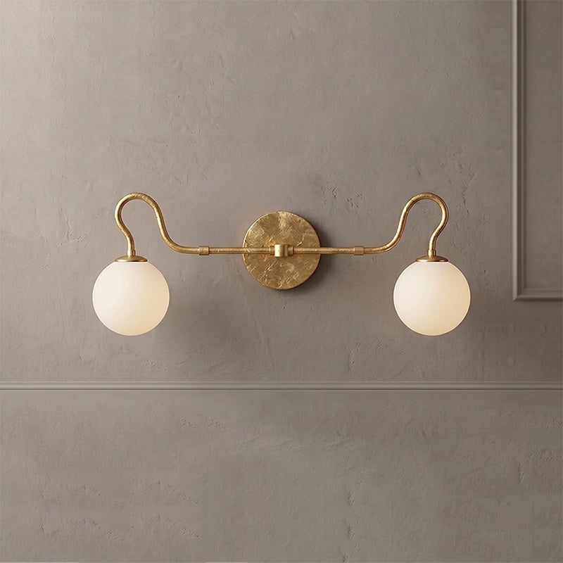 2-Light Brass Glass Globe Vanity Sconce