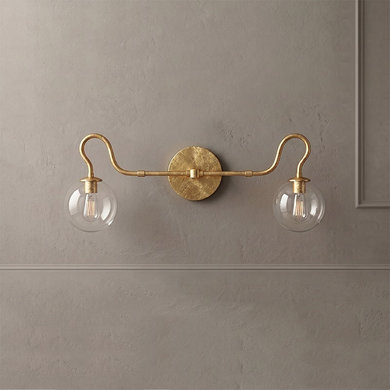 2-Light Brass Glass Globe Vanity Sconce