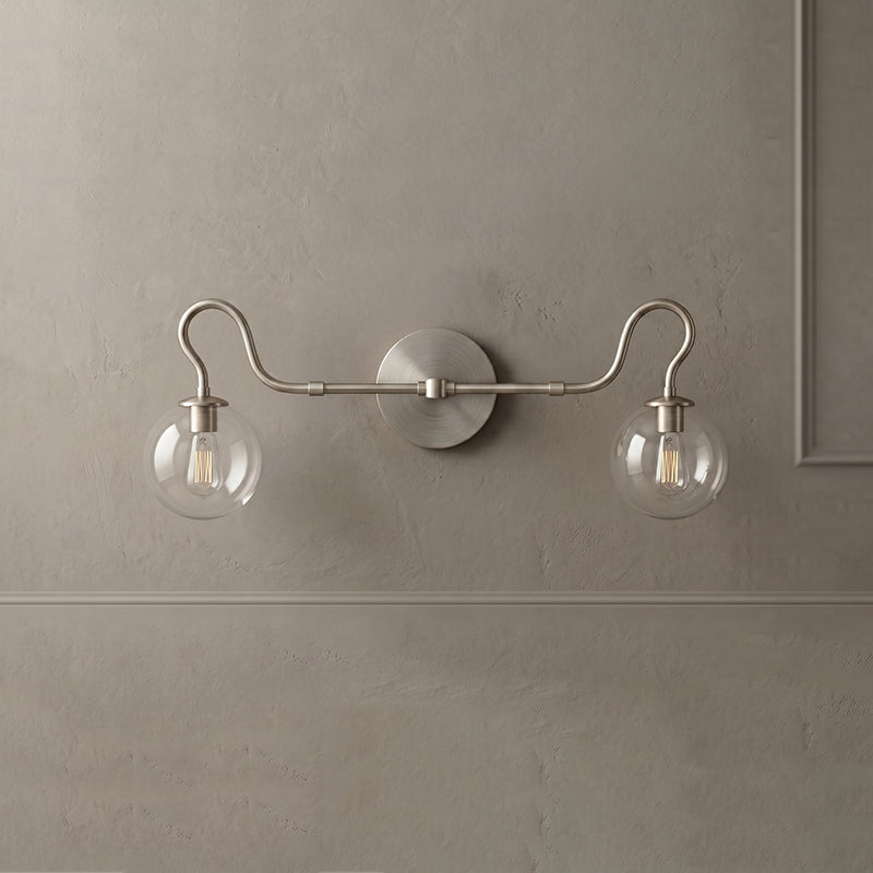 2-Light Brass Glass Globe Vanity Sconce