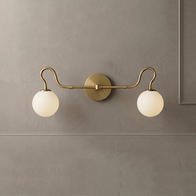 2-Light Brass Glass Globe Vanity Sconce