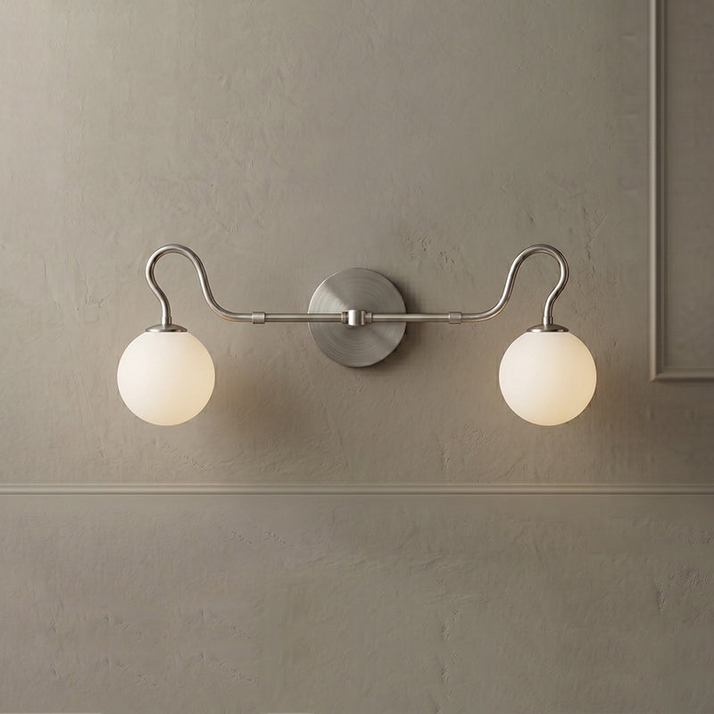 2-Light Brass Glass Globe Vanity Sconce