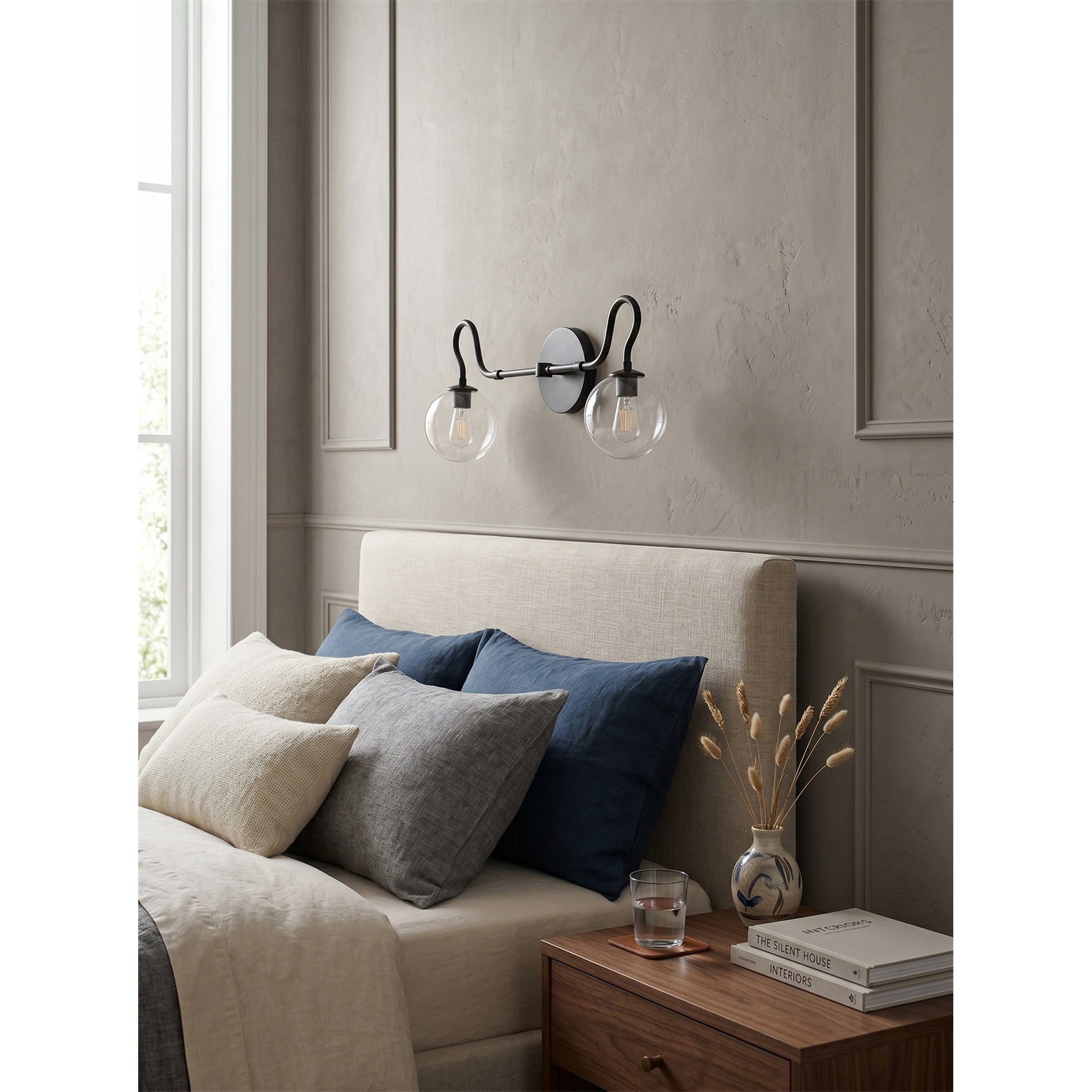 2-Light Brass Glass Globe Vanity Sconce