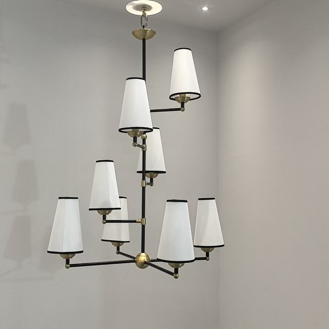 8-Light Tiered Black & Brass Chandelier