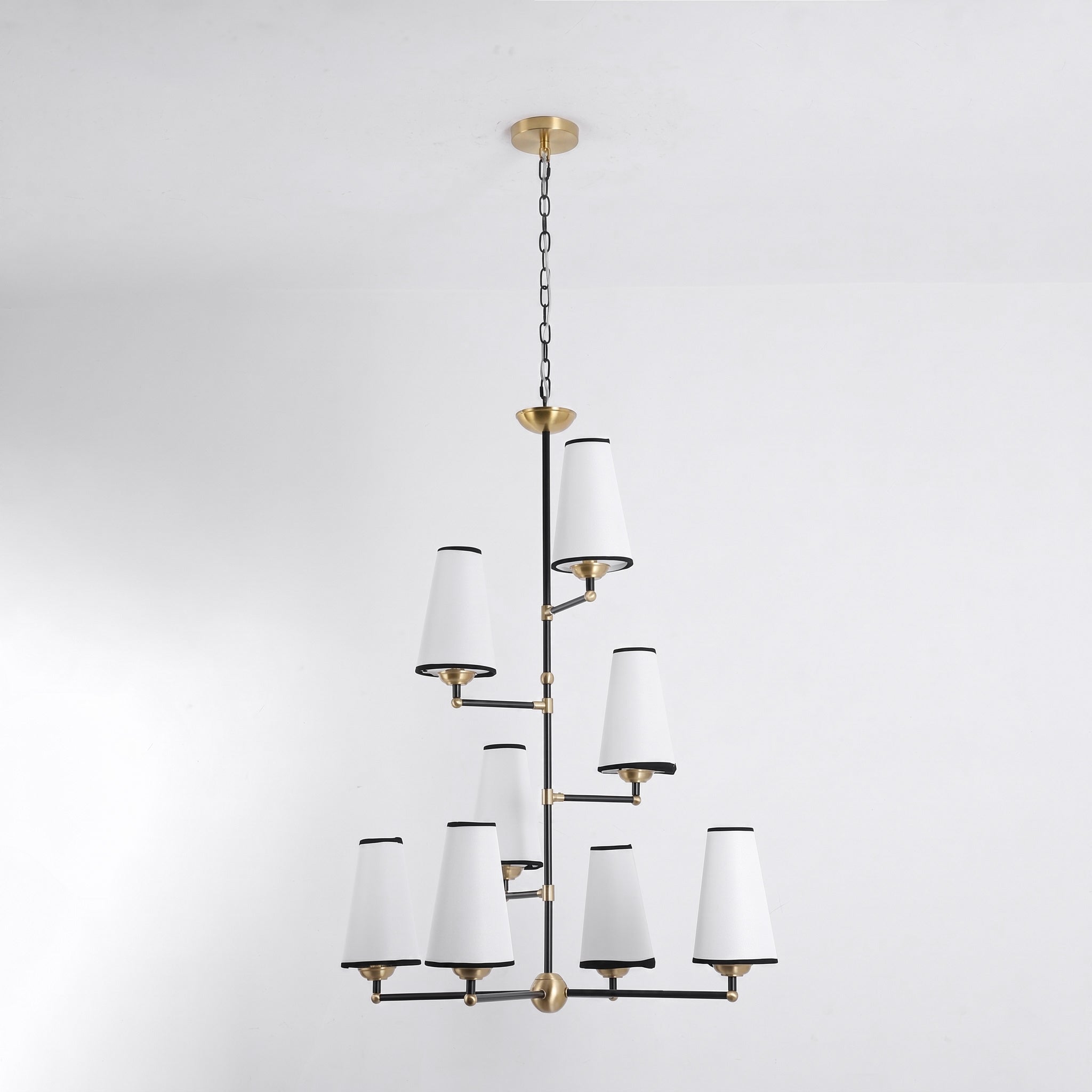 8-Light Tiered Black & Brass Chandelier