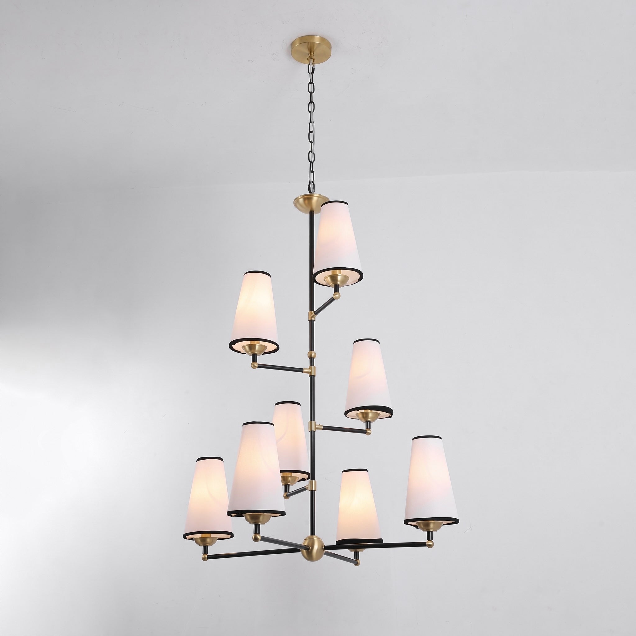 8-Light Tiered Black & Brass Chandelier