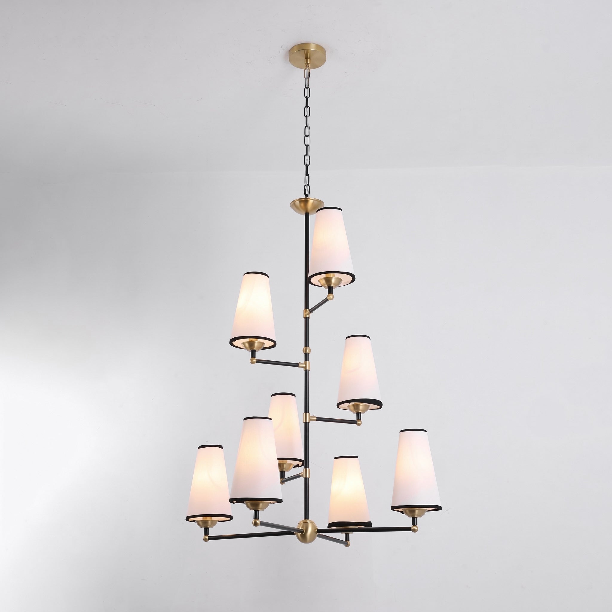 8-Light Tiered Black & Brass Chandelier